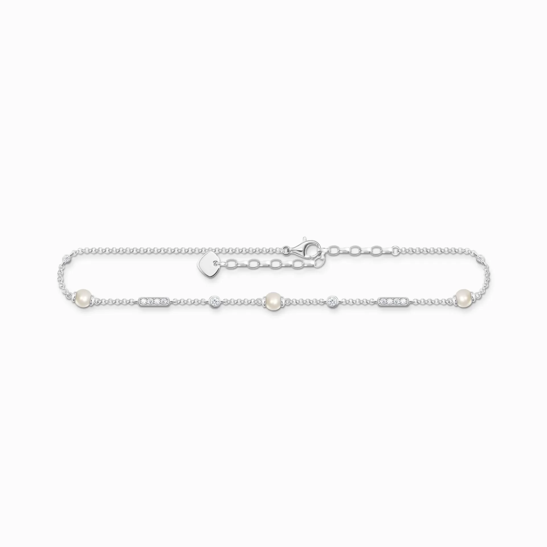 THOMAS SABO Ankelkedjor | Återvunnet 925 silver<ANKELKEDJA MED P&AUML;RLOR OCH VITA STENAR SILVER silverfargad, vit