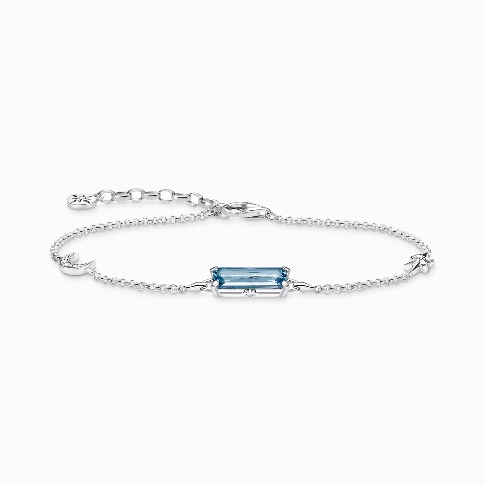 THOMAS SABO Armband | Återvunnet 925 silver<ARMBAND AKVAMARINBL&ARING; STEN MED M&ARING;NE OCH STJ&AUML;RNA SILVER blå, silverfargad, vit