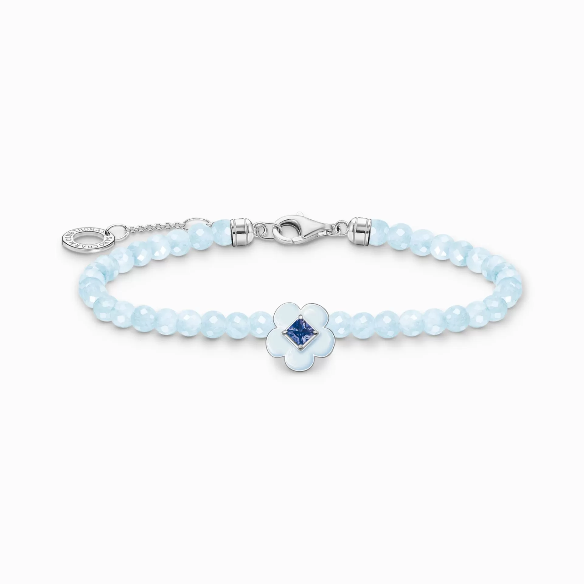 THOMAS SABO Armband | Återvunnet 925 silver<ARMBAND BLOMMA MED BL&ARING; JADE BEADS silverfargad, ljusblå, mörkblå