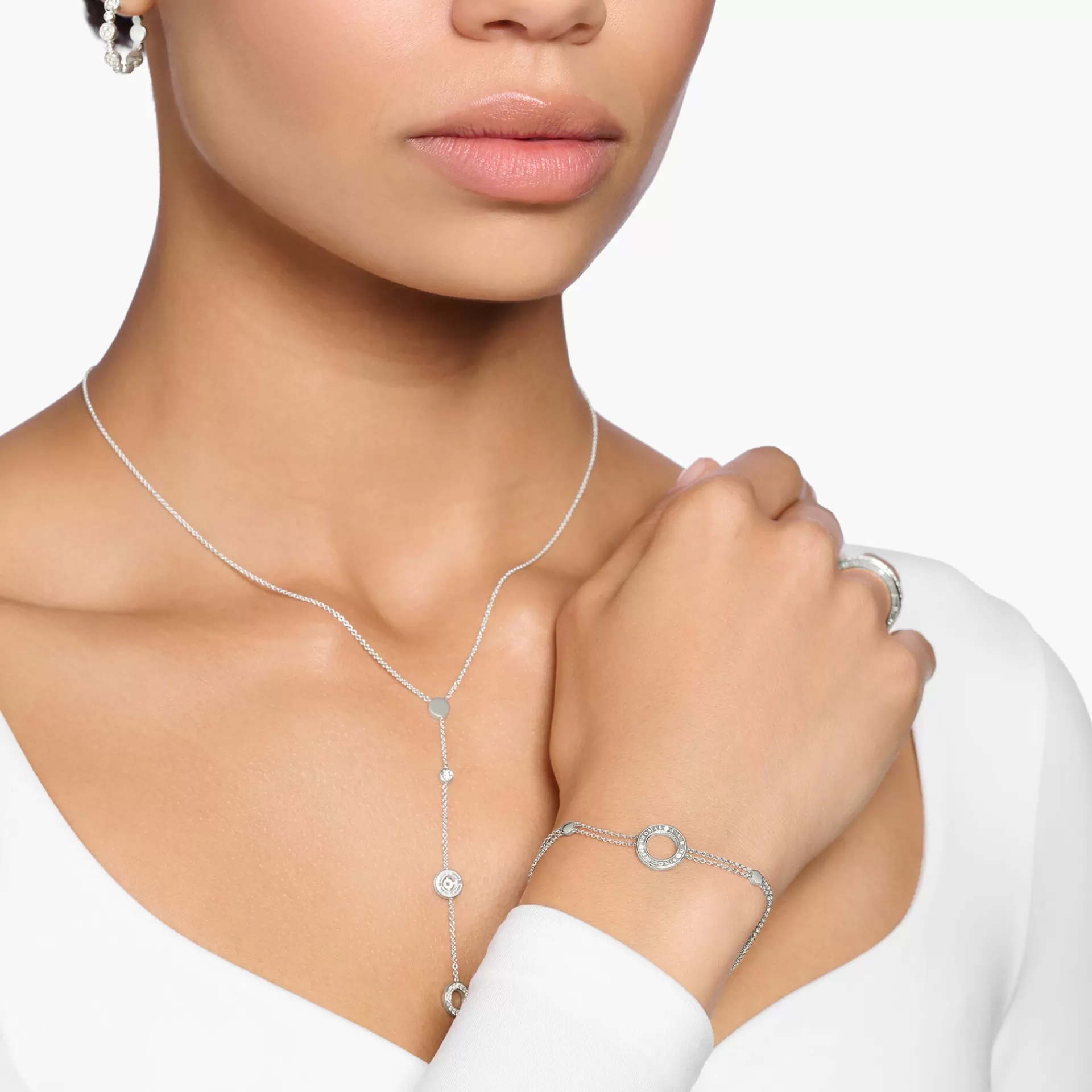 THOMAS SABO Armband | Återvunnet 925 silver<ARMBAND CIRKEL MED VITA STENAR SILVER silverfargad, vit