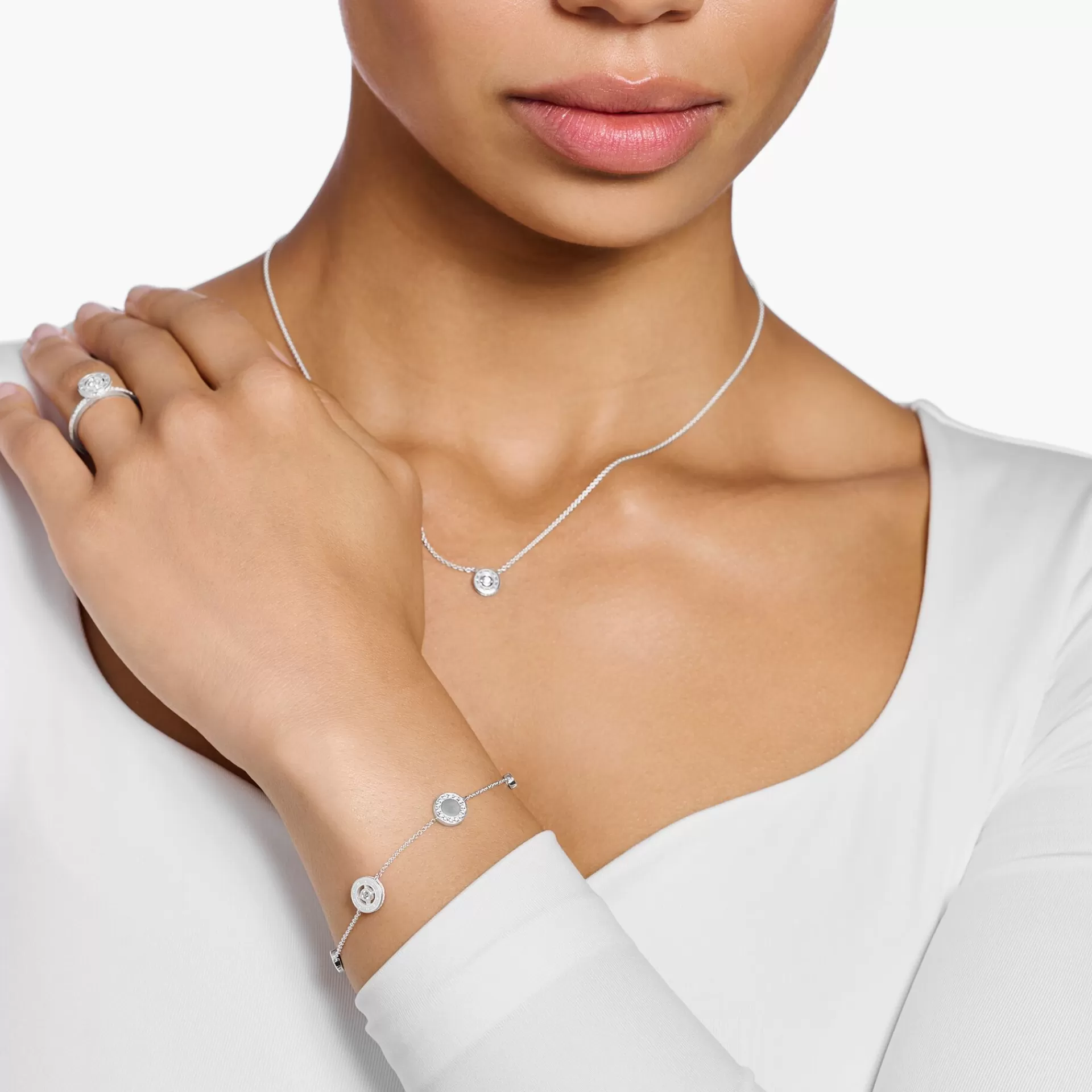 THOMAS SABO Armband | Återvunnet 925 silver<ARMBAND CIRKLAR MED VITA STENAR SILVER silverfargad, vit