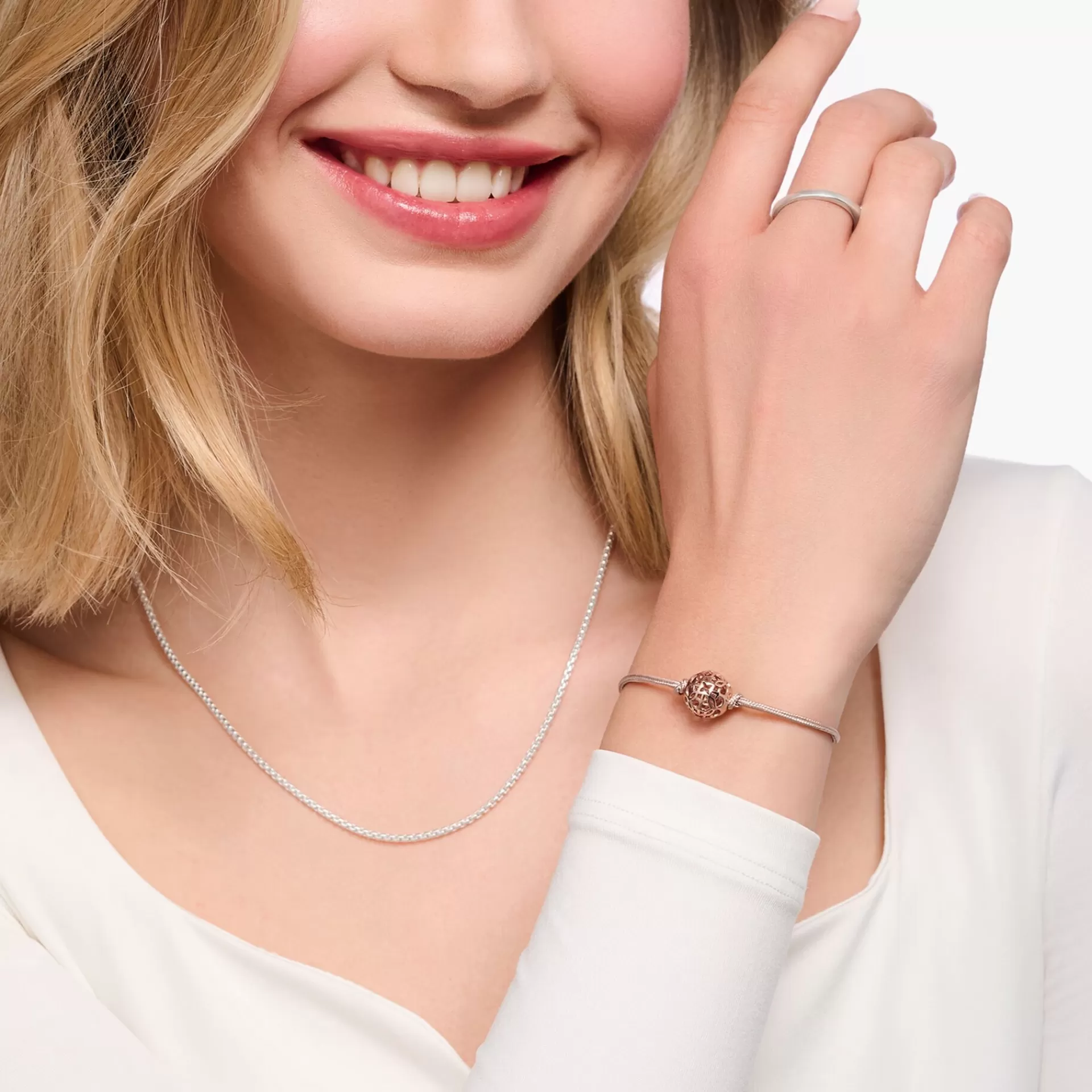 THOMAS SABO Armband | Återvunnet 925 silver<ARMBAND KARMA SECRET MED BEAD ROS&EACUTE;GULDPL&AUML;TERAD silverfargad, rosa, beige, roséguldfargad