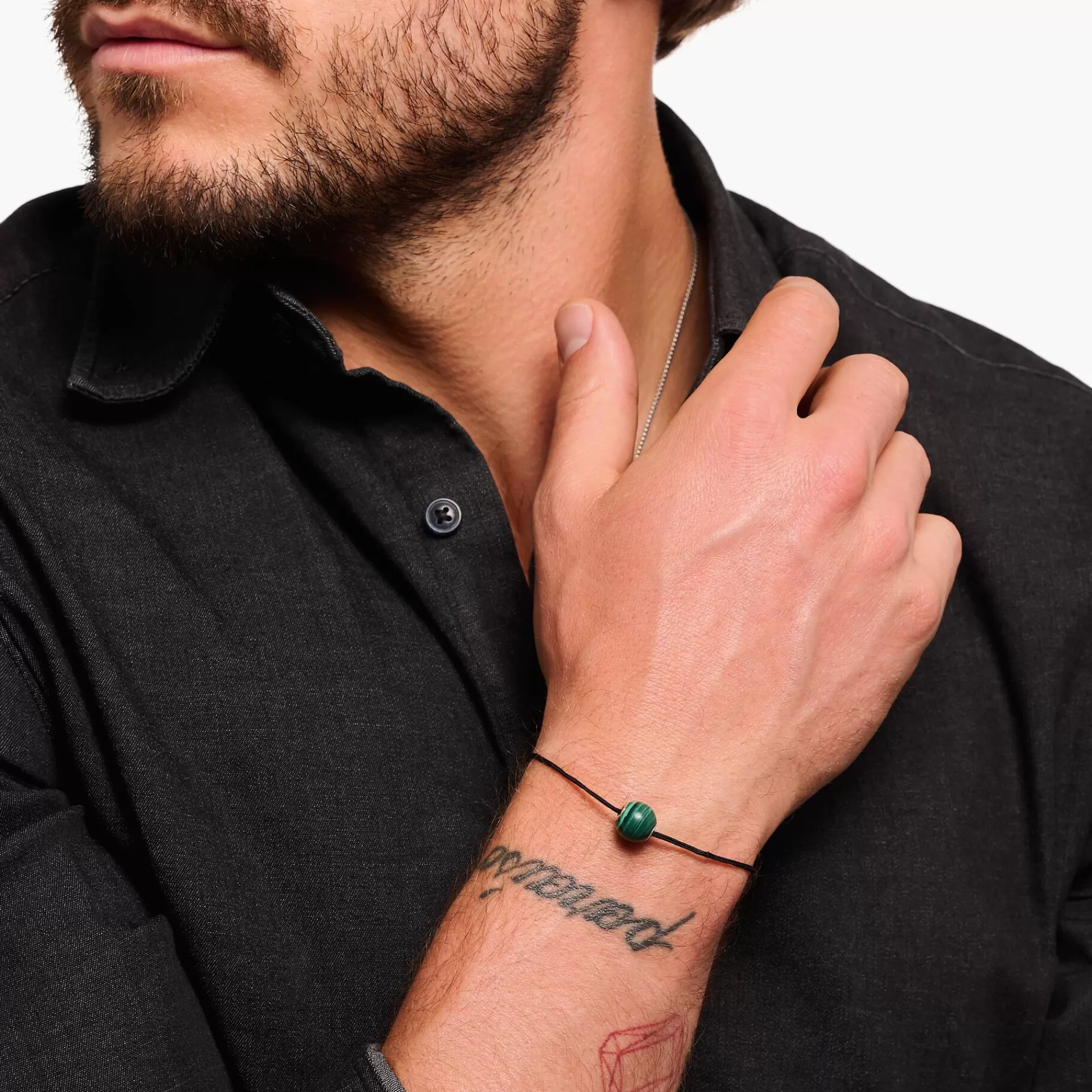 THOMAS SABO Armband | Återvunnet 925 silver<ARMBAND KARMA SECRET MED GR&OUML;NT MALAKIT BEAD silverfargad, svart, grön