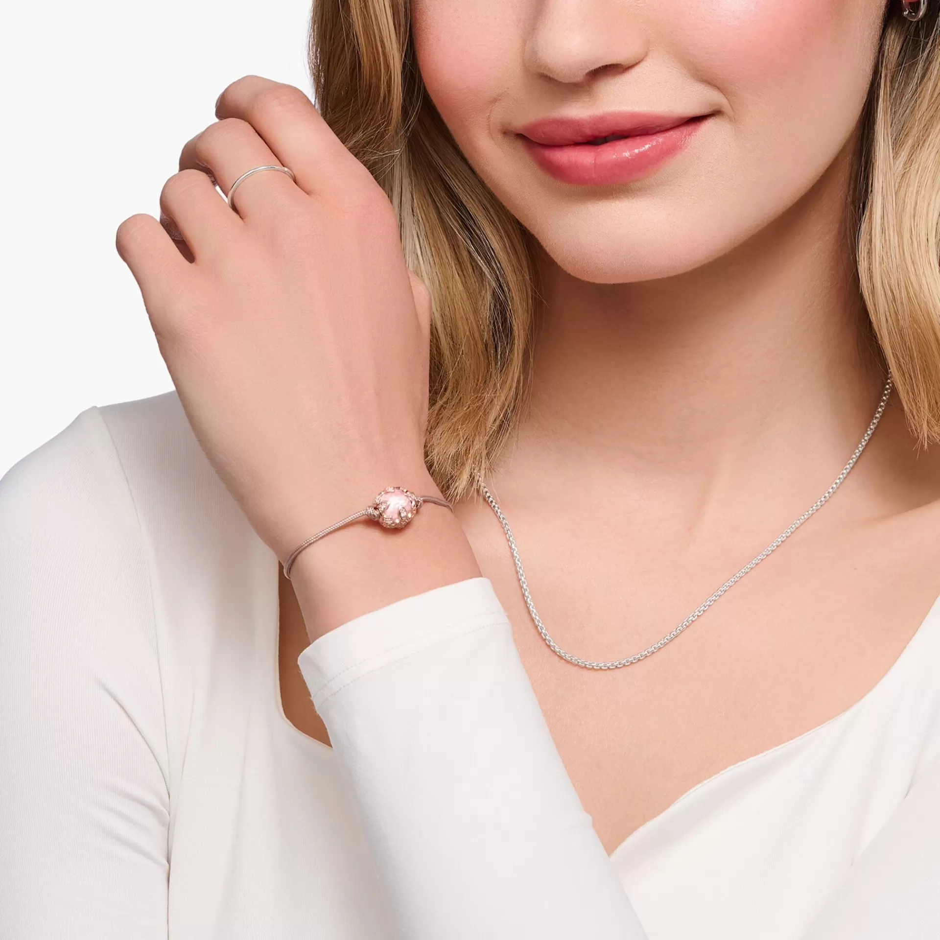 THOMAS SABO Armband | Återvunnet 925 silver<ARMBAND KARMA SECRET MED HJ&AUML;RTA BEAD ROS&EACUTE;GULDPL&AUML;TERAD silverfargad, beige, rosa, gult guldfargad, roséguldfargad