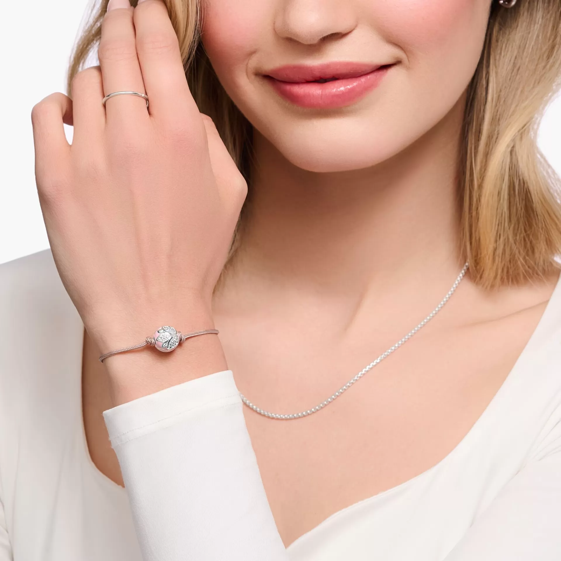THOMAS SABO Armband | Återvunnet 925 silver<ARMBAND KARMA SECRET MED ROSA LOTUSBLOMMA BEAD silverfargad, rosa, vit, beige