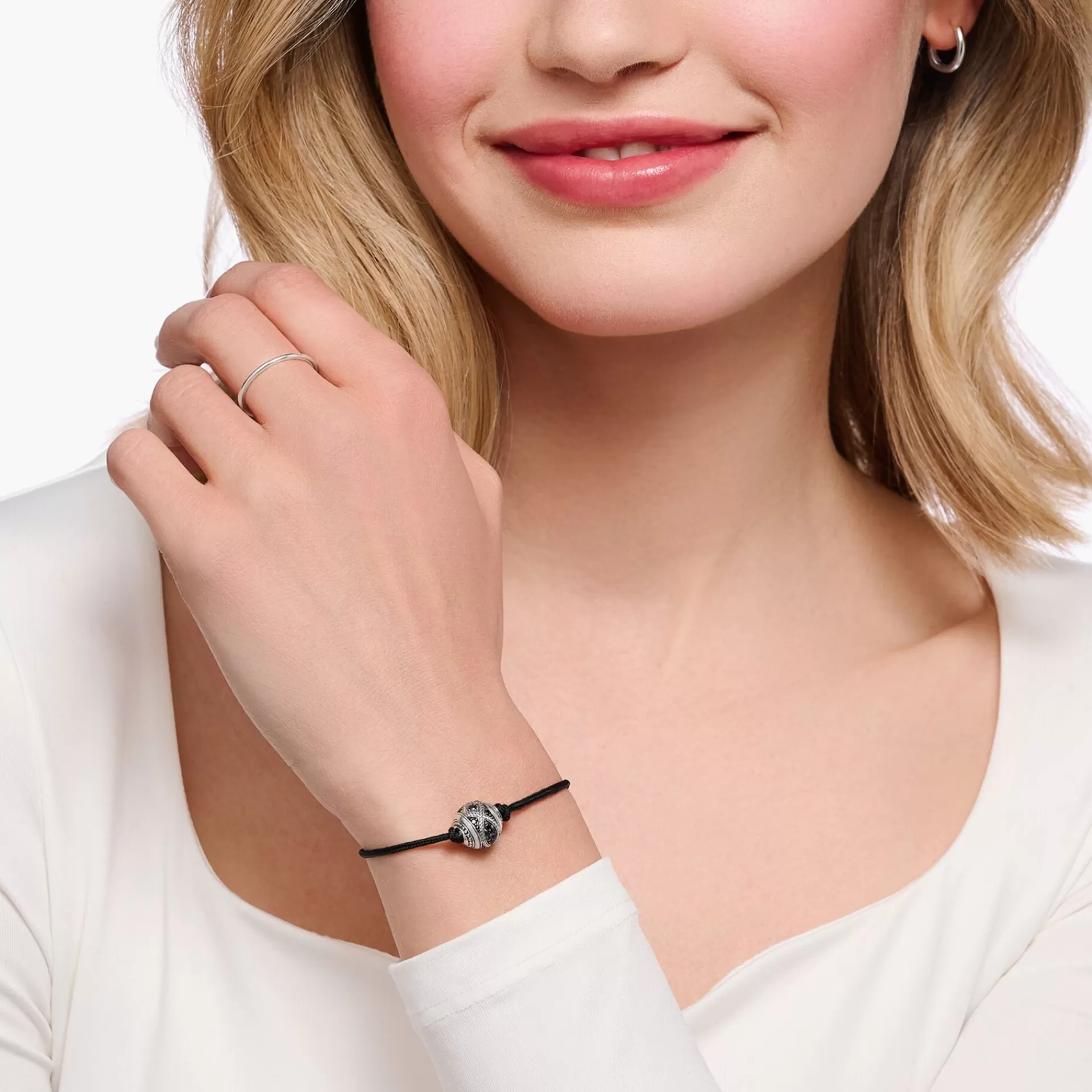 THOMAS SABO Armband | Återvunnet 925 silver<ARMBAND KARMA SECRET MED SVART INFINITY BEAD silverfargad, svart, vit