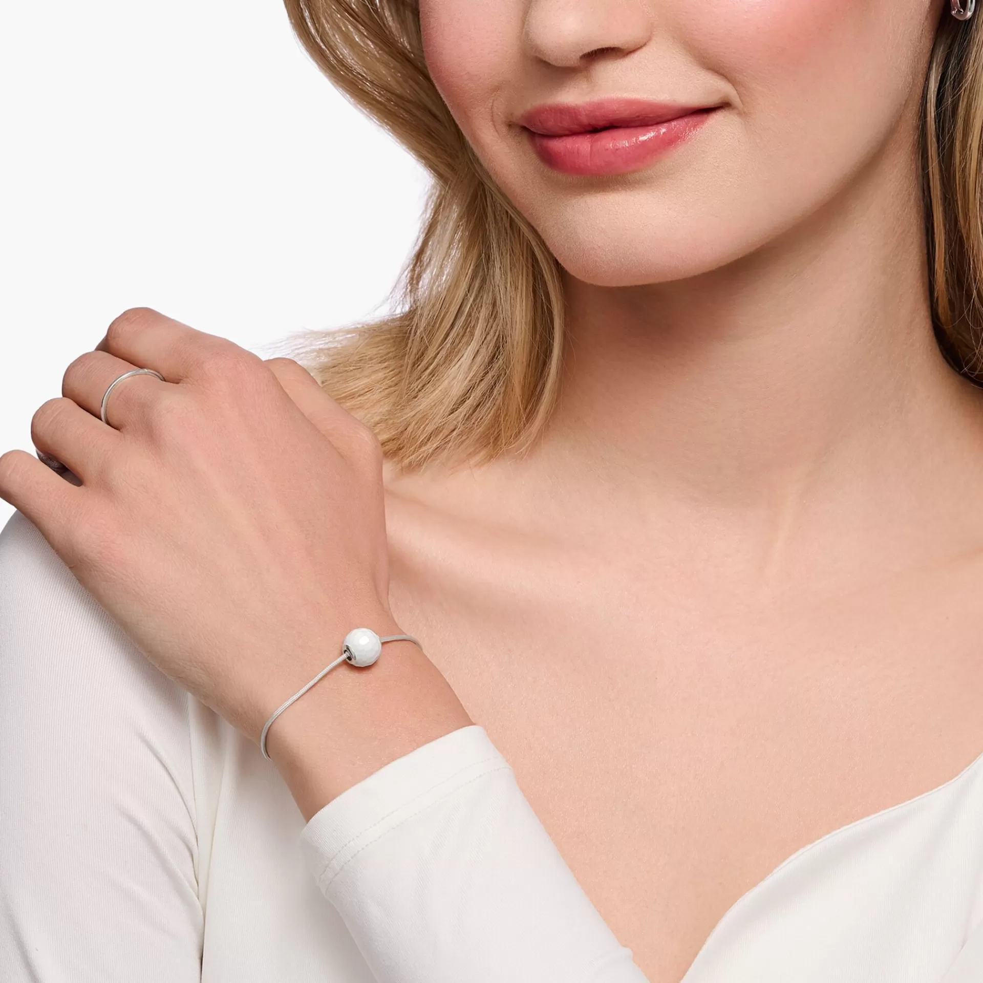 THOMAS SABO Armband | Återvunnet 925 silver<ARMBAND KARMA SECRET MED VIT AGAT BEAD silverfargad, vit, beige