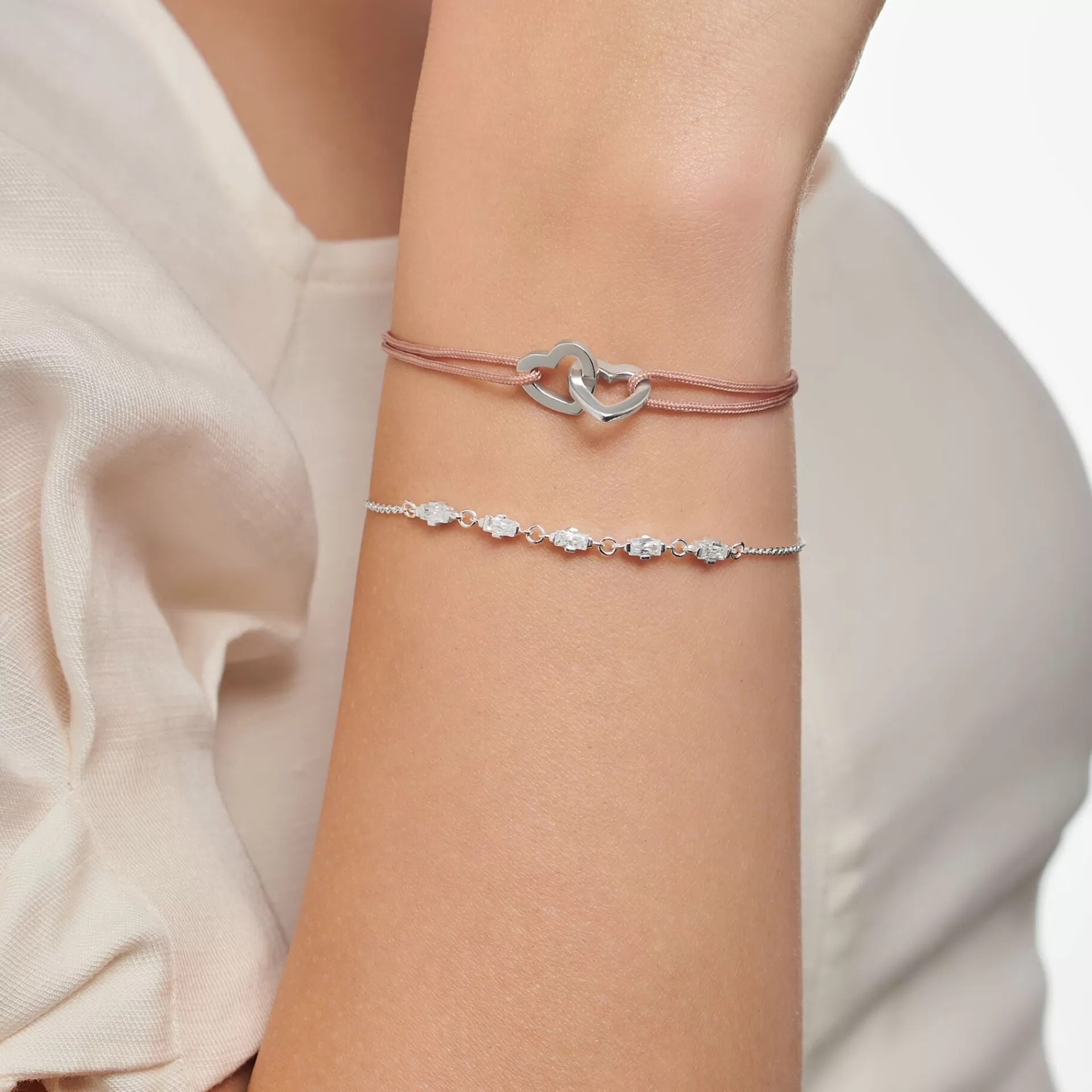 THOMAS SABO Armband | Återvunnet 925 silver<ARMBAND LITTLE SECRET HJ&AUML;RTAN silverfargad, beige