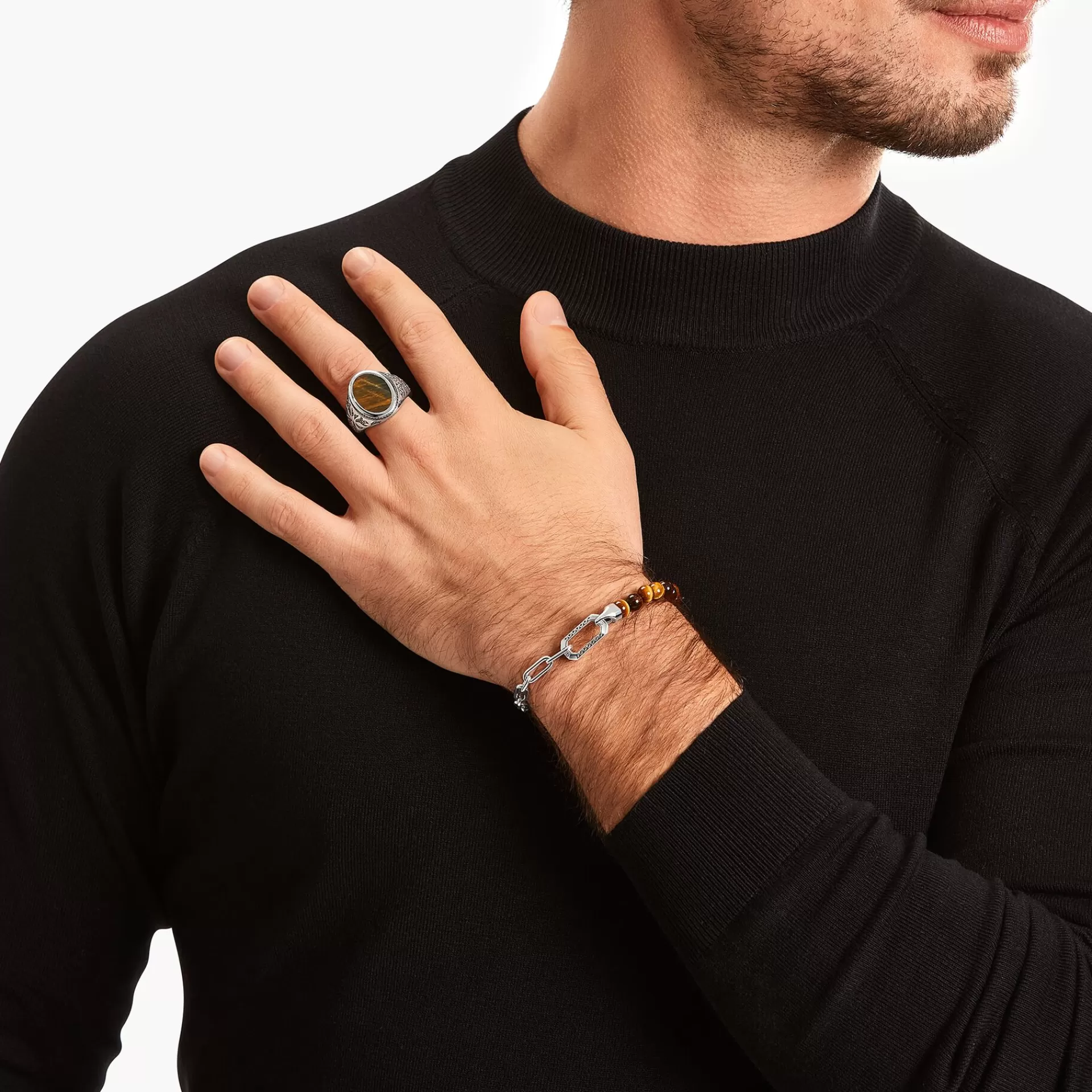 THOMAS SABO Armband | Återvunnet 925 silver<ARMBAND MED BRUNA P&AUML;RLOR, SV&AUML;RTAT SILVER silverfargad, brun