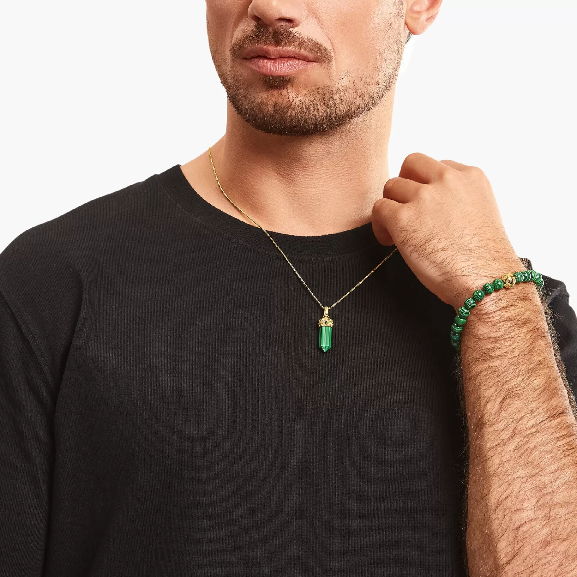 THOMAS SABO Armband | Armband<ARMBAND MED GR&OUML;NA STENKULOR, PL&AUML;TERAT gult guldfargad, svart, grön