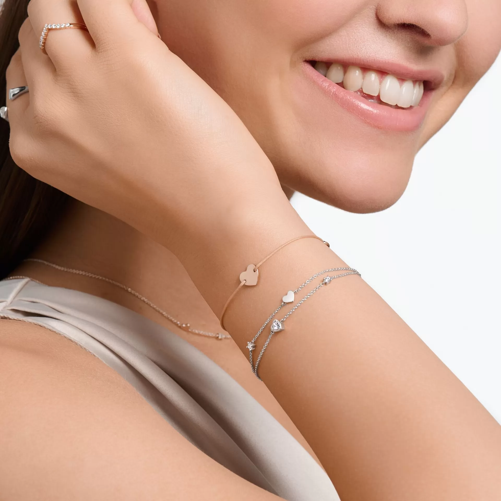 THOMAS SABO Armband | Återvunnet 925 silver<ARMBAND MED HJ&AUML;RTAN OCH VITA STENAR SILVER silverfargad, vit
