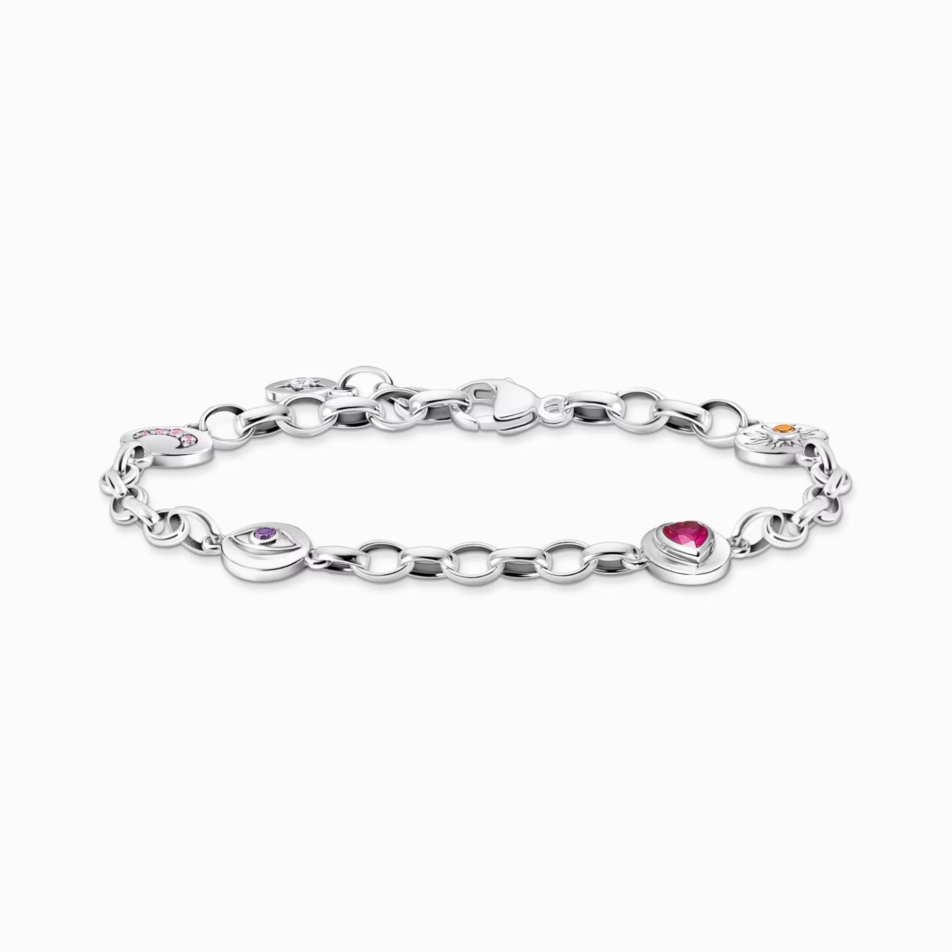 THOMAS SABO Armband | Återvunnet 925 silver<ARMBAND MED M&ARING;NE, &OUML;GA, HJ&AUML;RTA OCH SOL I SV&AUML;RTAT SILVER silverfargad, vit, rosa, violett, orange, röd