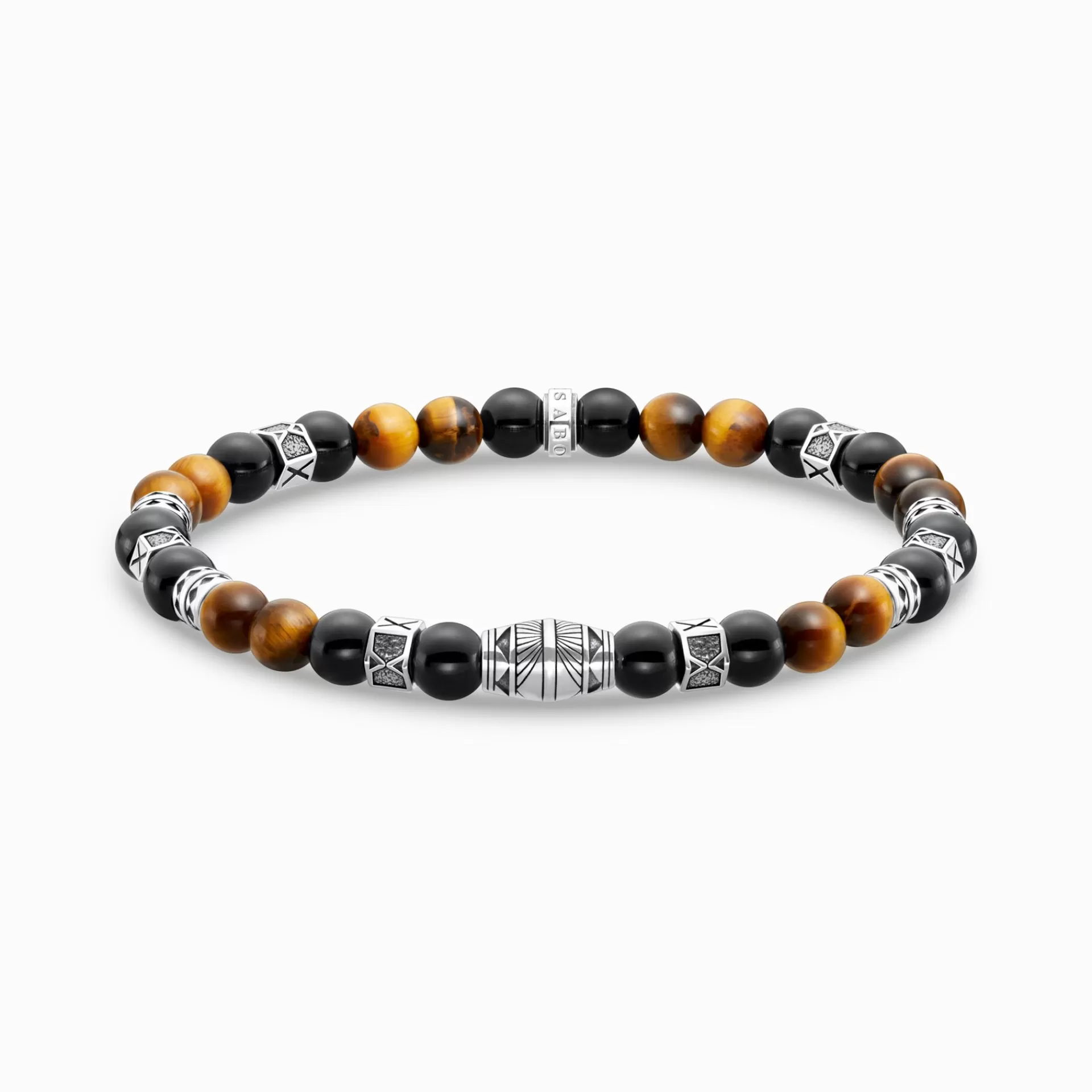 THOMAS SABO Armband | Återvunnet 925 silver<ARMBAND MED SVARTA ONYX BEADS OCH TIGER&OUML;GA BEADS SILVER silverfargad, brun, svart