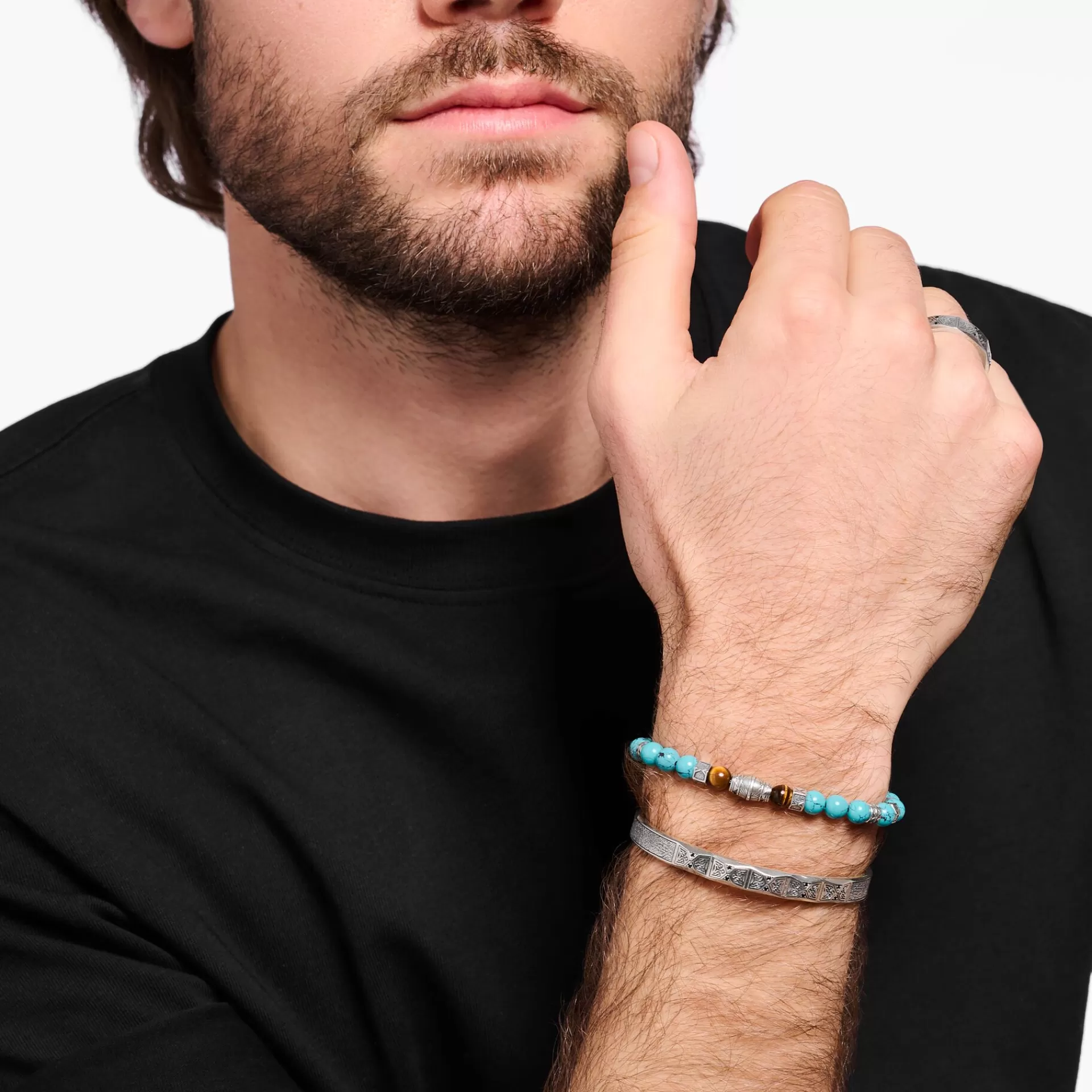 THOMAS SABO Återvunnet 925 silver | Armband<ARMBAND MED TURKOSA BEADS OCH TIGER&OUML;GA BEADS SILVER silverfargad, brun, turkos