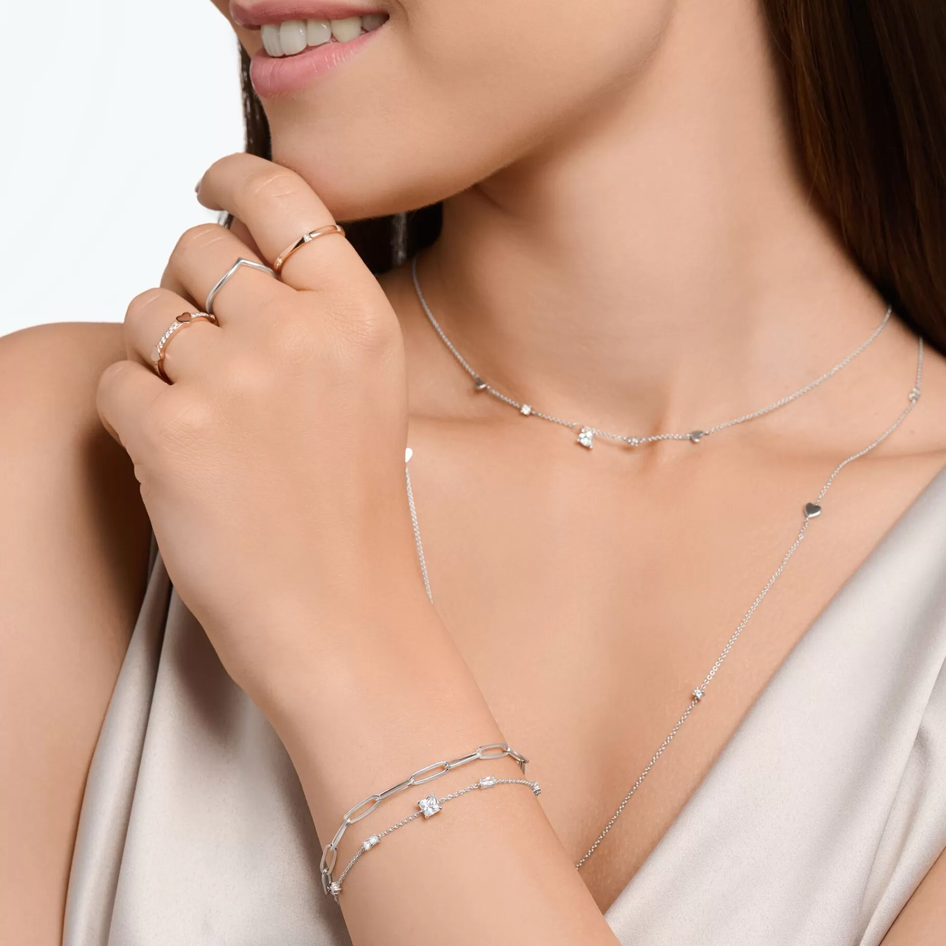 THOMAS SABO Armband | Återvunnet 925 silver<ARMBAND MED VITA STENAR SILVER silverfargad, vit