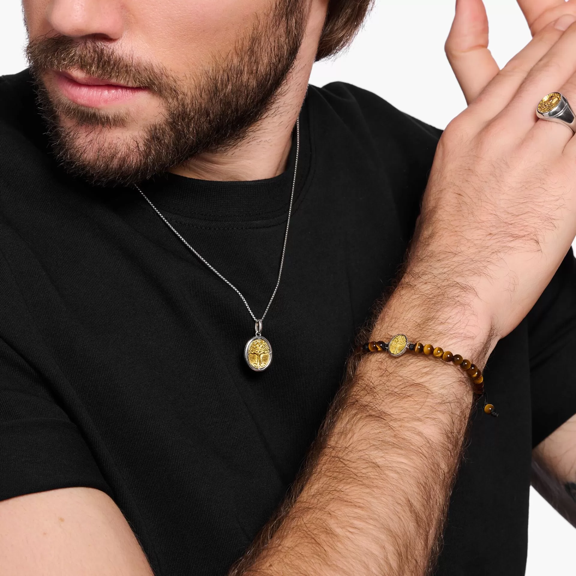 THOMAS SABO Armband | Återvunnet 925 silver<ARMBAND TREE OF LOVE GULD silverfargad, gult guldfargad, brun, svart