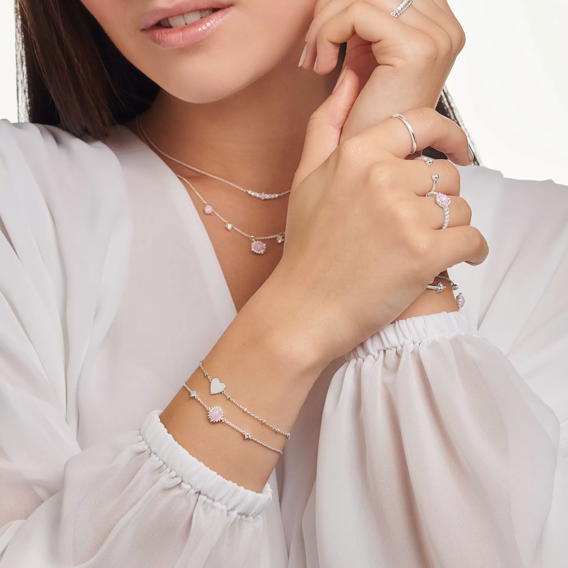 THOMAS SABO Armband | Återvunnet 925 silver<ARMBAND VINTAGE OPALF&AUML;RGAD STEN ROSA SKIMRANDE silverfargad, vit, rosa, violett