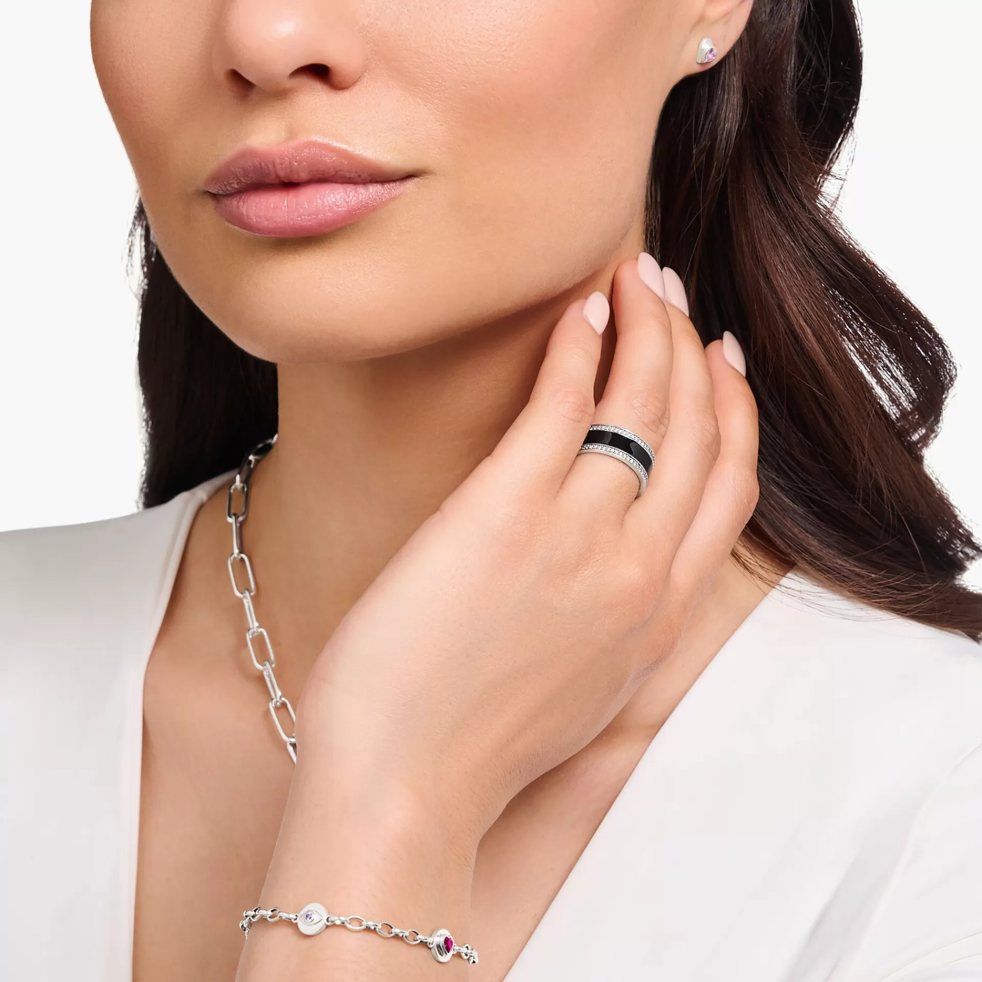 THOMAS SABO Ringar | Återvunnet 925 silver<BANDRING I SILVER MED SVART KALLEMALJ OCH ZIRKONIASTENAR silverfargad, vit, svart