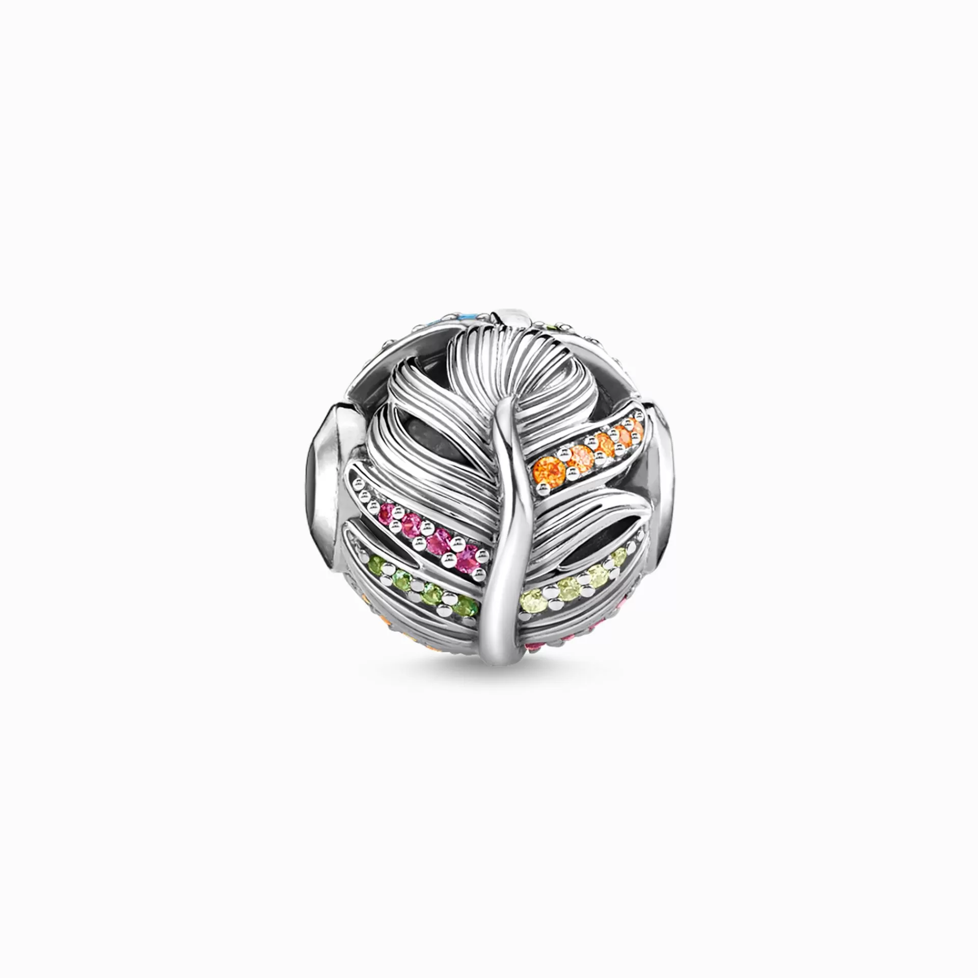 THOMAS SABO Beads | Återvunnet 925 silver<BEAD FJ&AUML;DER SILVER blå, silverfargad, grön, orange, rosa, röd, turkos