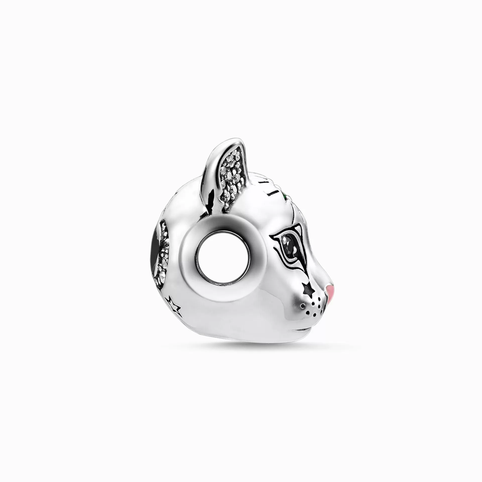 THOMAS SABO Beads | Återvunnet 925 silver<BEAD KATT SILVER svart, silverfargad, grön, rosa, vit