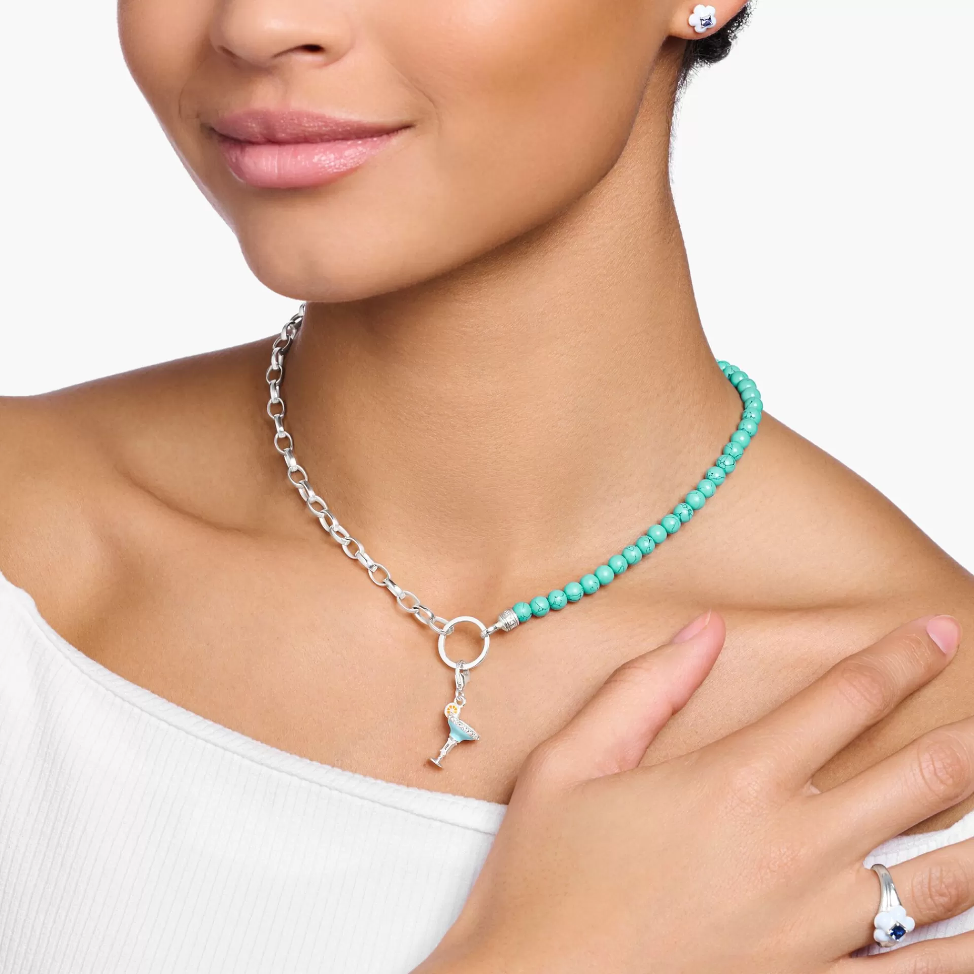 THOMAS SABO Charms | Charms<CHARM-H&AUML;NGSMYCKE BL&ARING;TT COCKTAILGLAS SILVER , silverfargad, orange, vit