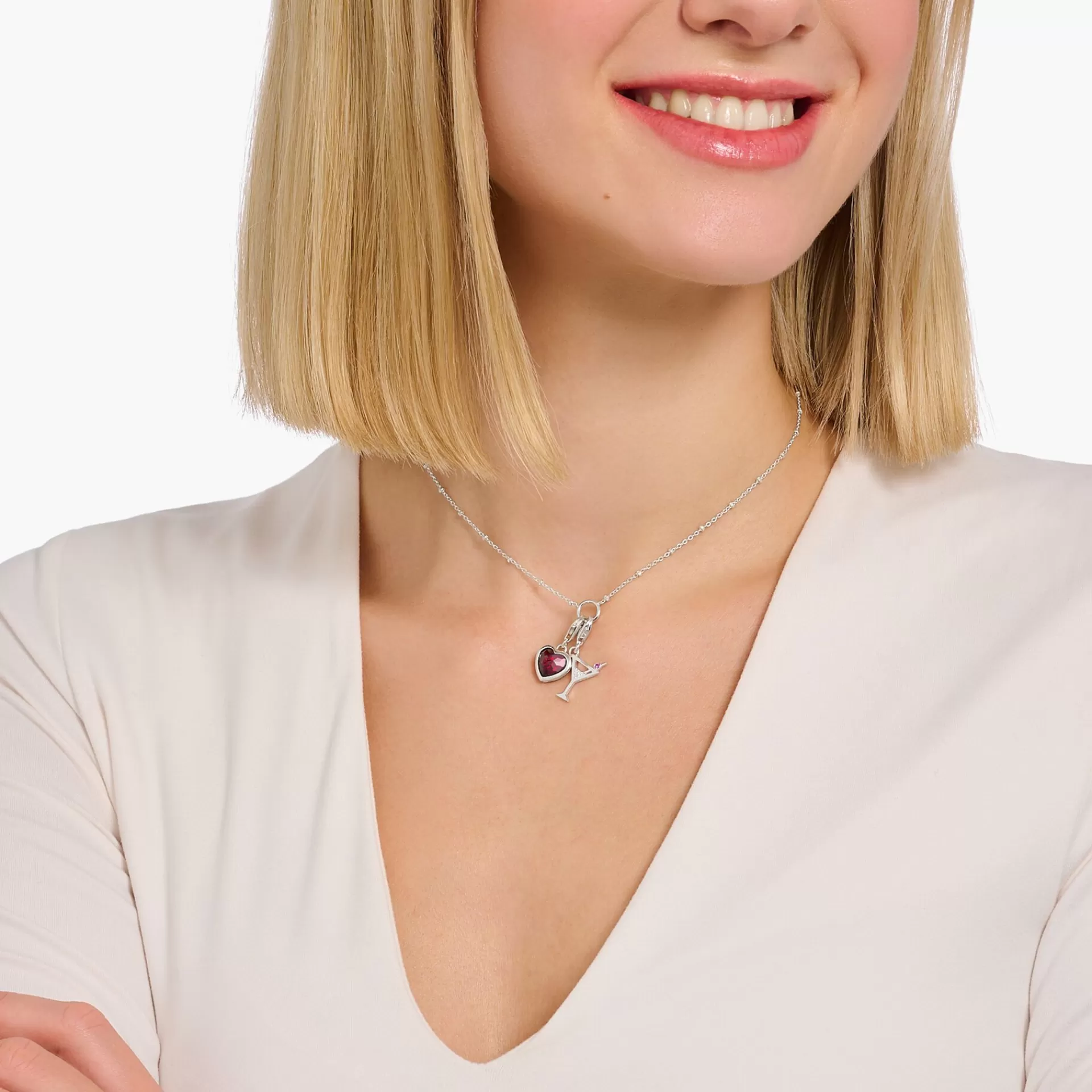 THOMAS SABO Charms | Charms<CHARM-H&AUML;NGSMYCKE COCKTAIL röd, vit, silverfargad