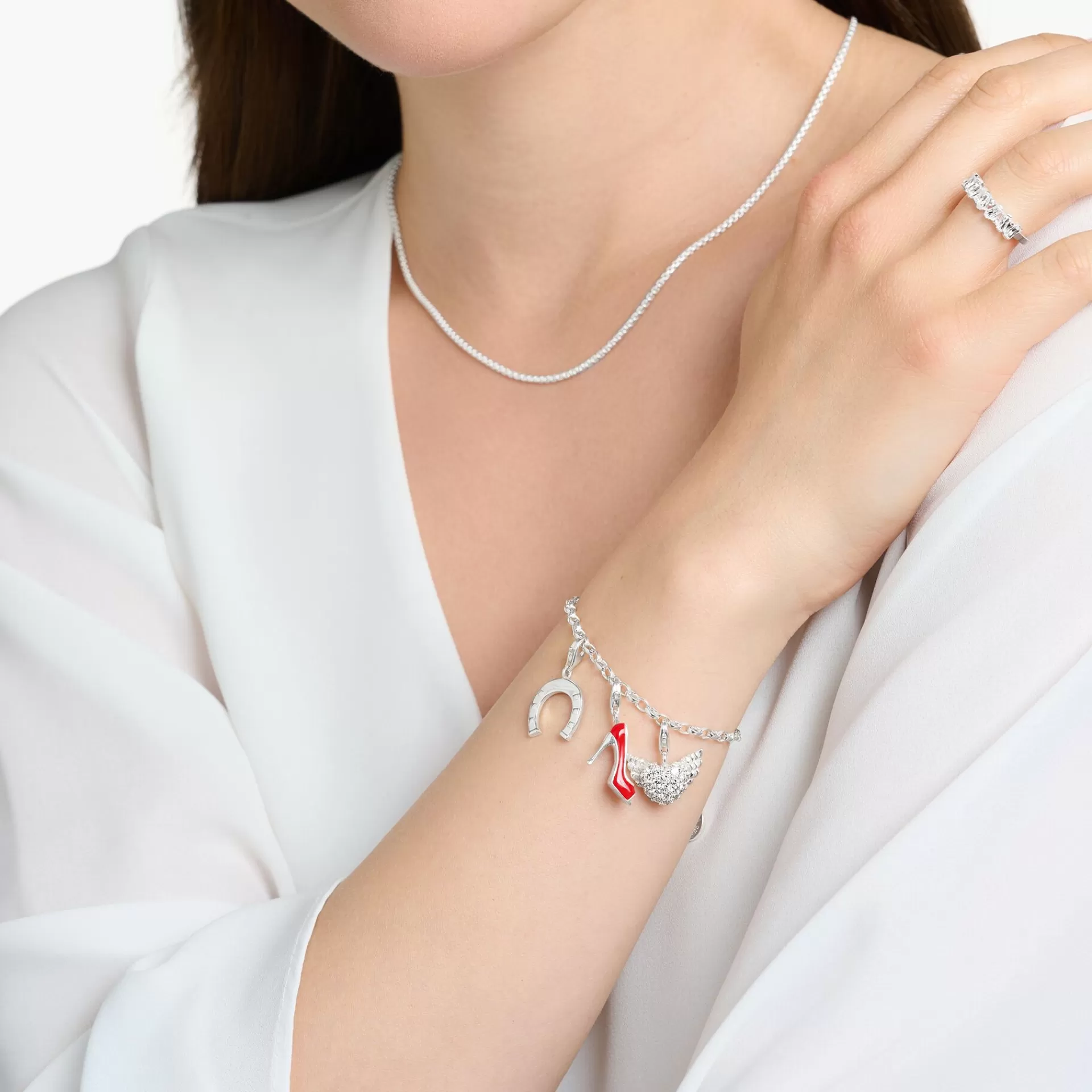 THOMAS SABO Charms | Charms<CHARM-H&AUML;NGSMYCKE DAMSKO R&OUML;TT SILVER röd, silverfargad