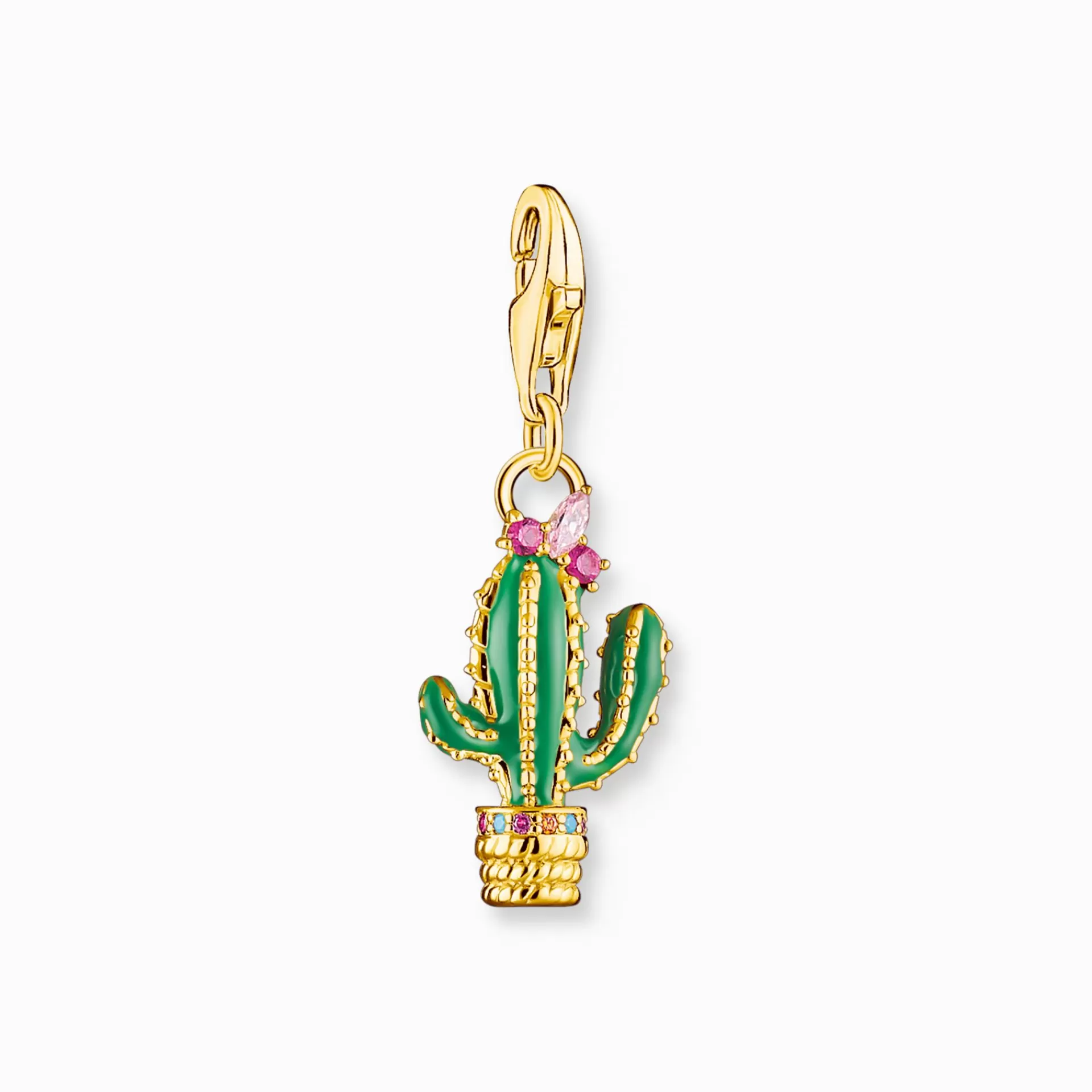THOMAS SABO Charms | Charms<CHARM-H&AUML;NGSMYCKE GR&OUML;N KAKTUS GULDPL&AUML;TERAD gult guldfargad, orange, turkos, rosa, grön, röd