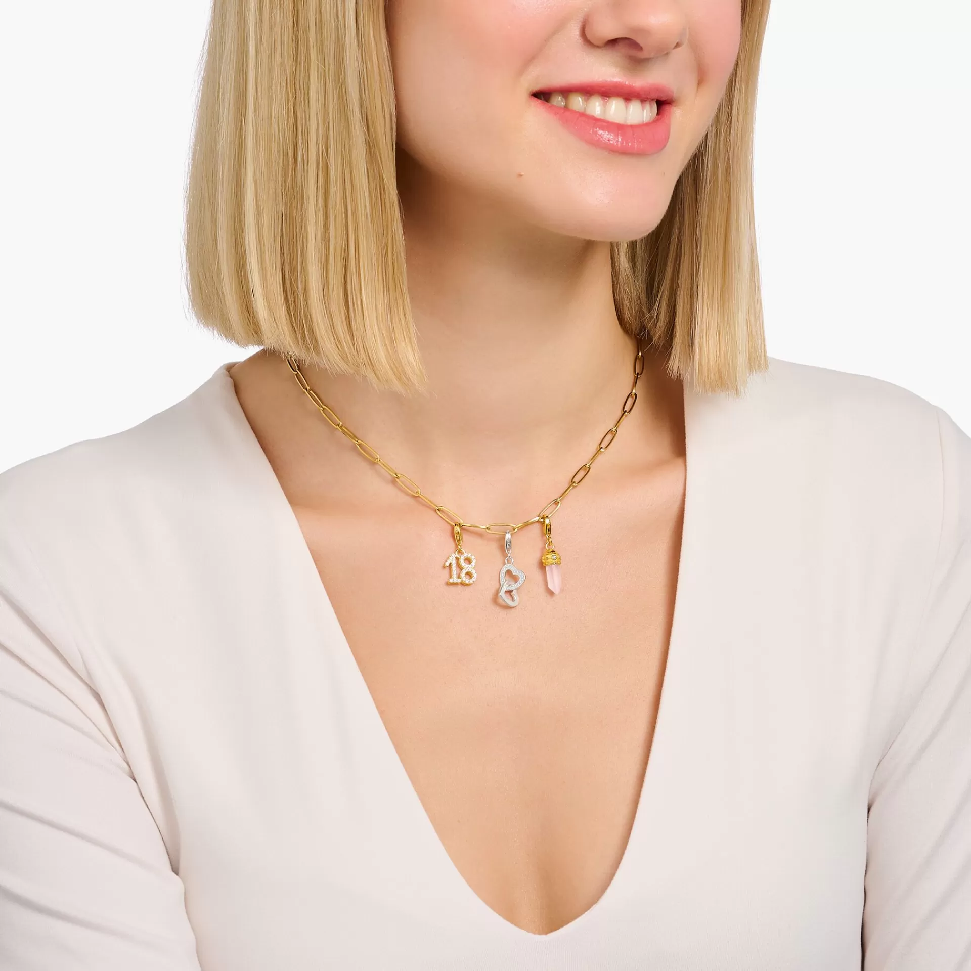 THOMAS SABO Charms | Charms<CHARM-H&AUML;NGSMYCKE HJ&AUML;RTAN silverfargad, vit