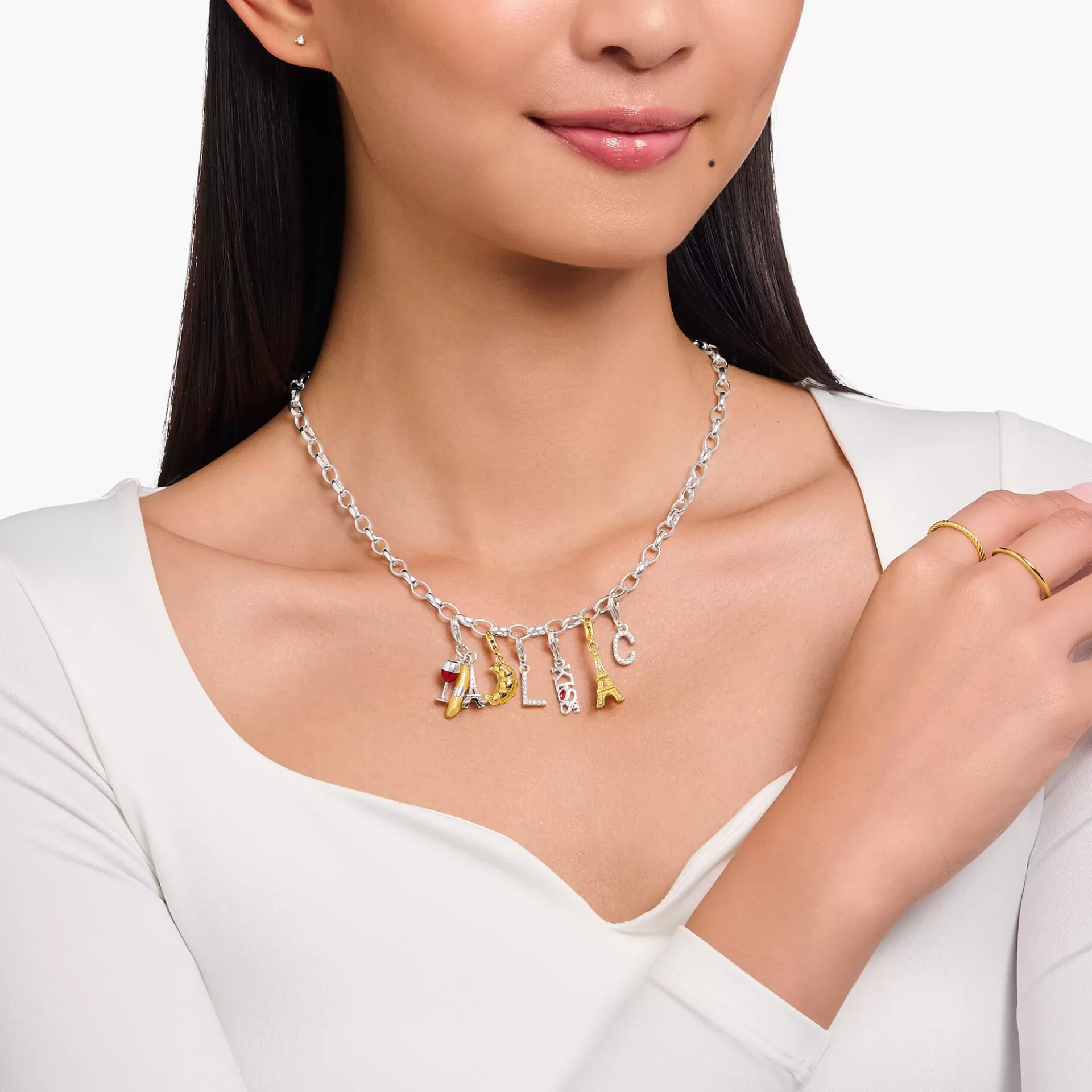 THOMAS SABO Charms | Charms<CHARM-H&AUML;NGSMYCKE KISS MED VITA STENAR, SILVER silverfargad, vit, röd