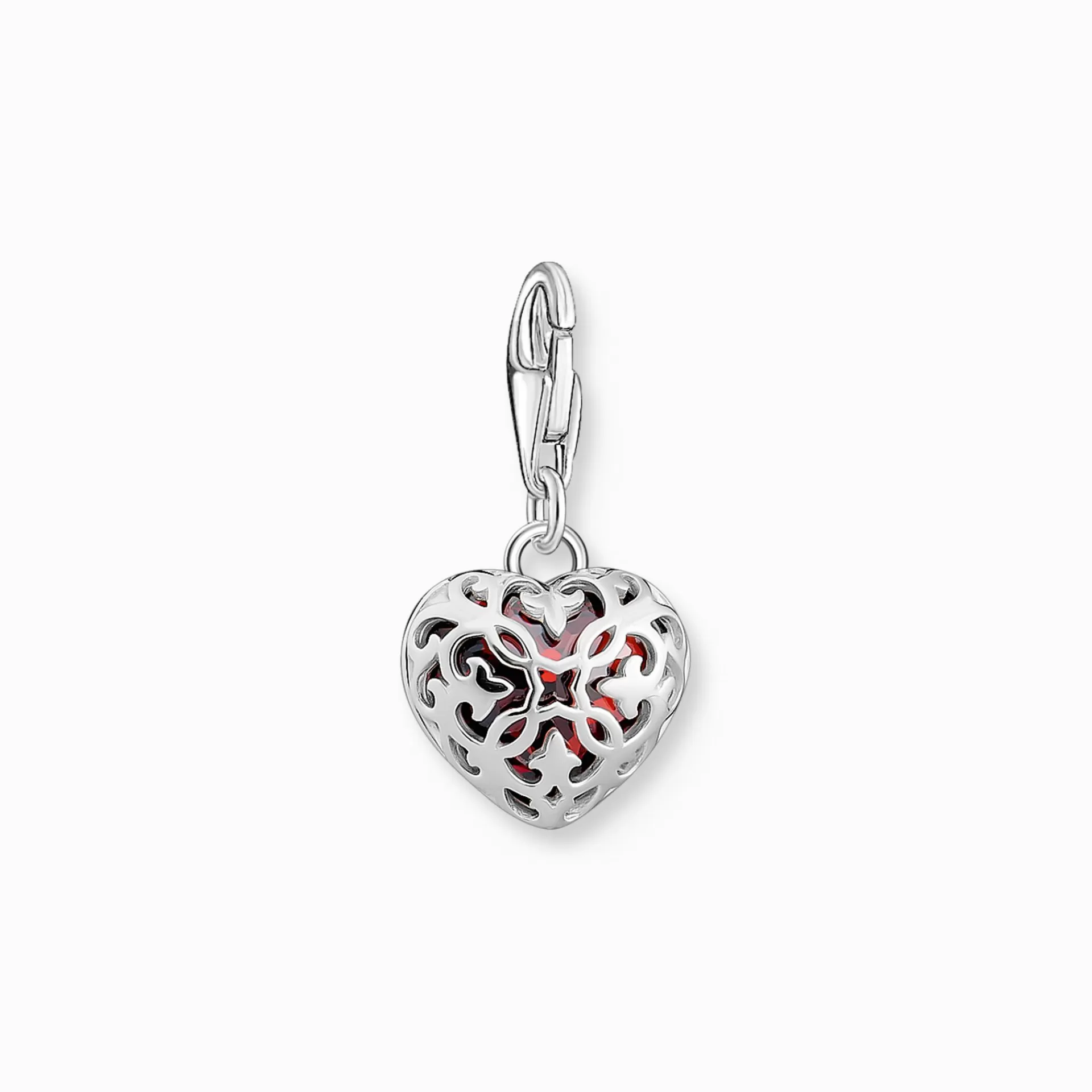THOMAS SABO Charms | Charms<CHARM-H&AUML;NGSMYCKE MED R&OUML;D, HJ&AUML;RTSLIPAD STEN, SILVER silverfargad, röd