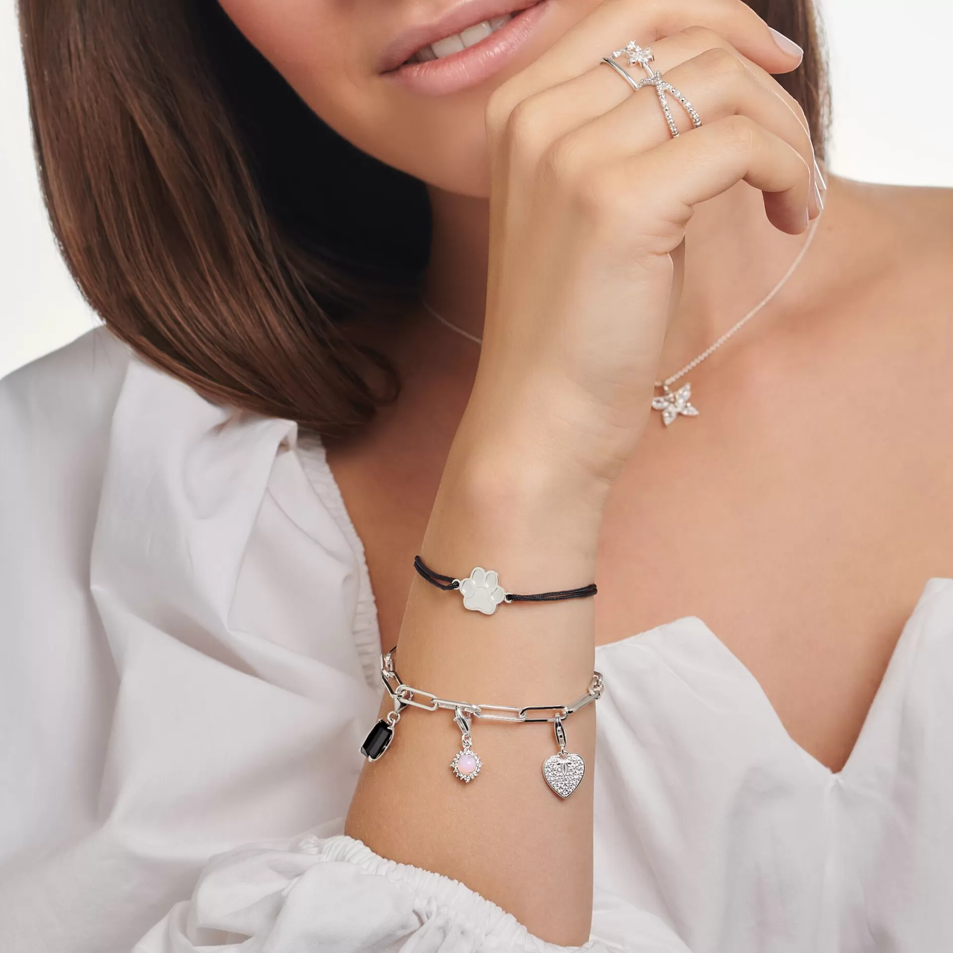 THOMAS SABO Charms | Charms<CHARM-H&AUML;NGSMYCKE OPALF&AUML;RGAD STEN ROSA SKIMRANDE silverfargad, rosa, violett, vit