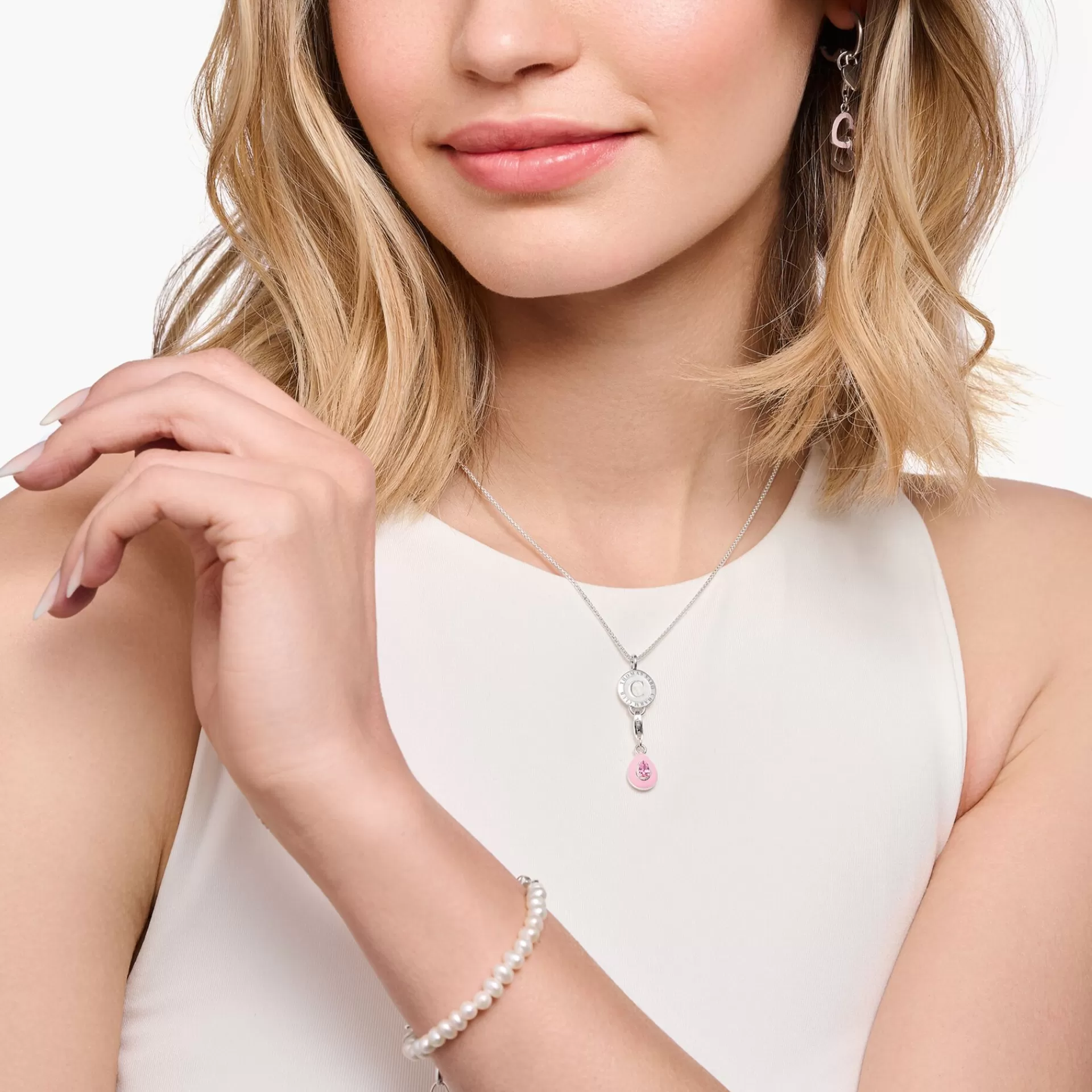 THOMAS SABO Charms | Charms<CHARM-H&AUML;NGSMYCKE ROSA DROPPE SILVER silverfargad, rosa