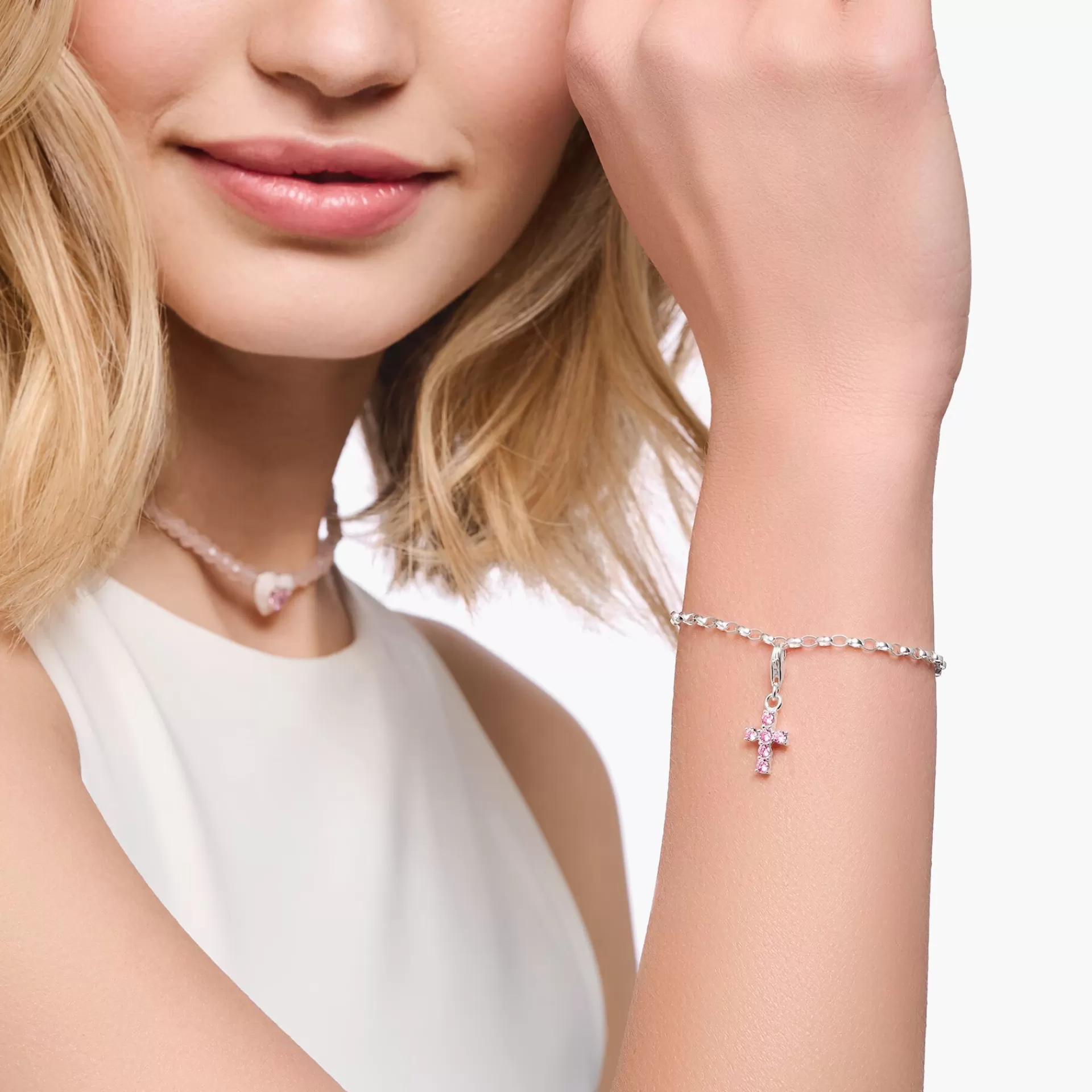 THOMAS SABO Charms | Charms<CHARM-H&AUML;NGSMYCKE ROSA KORS SILVER silverfargad, rosa