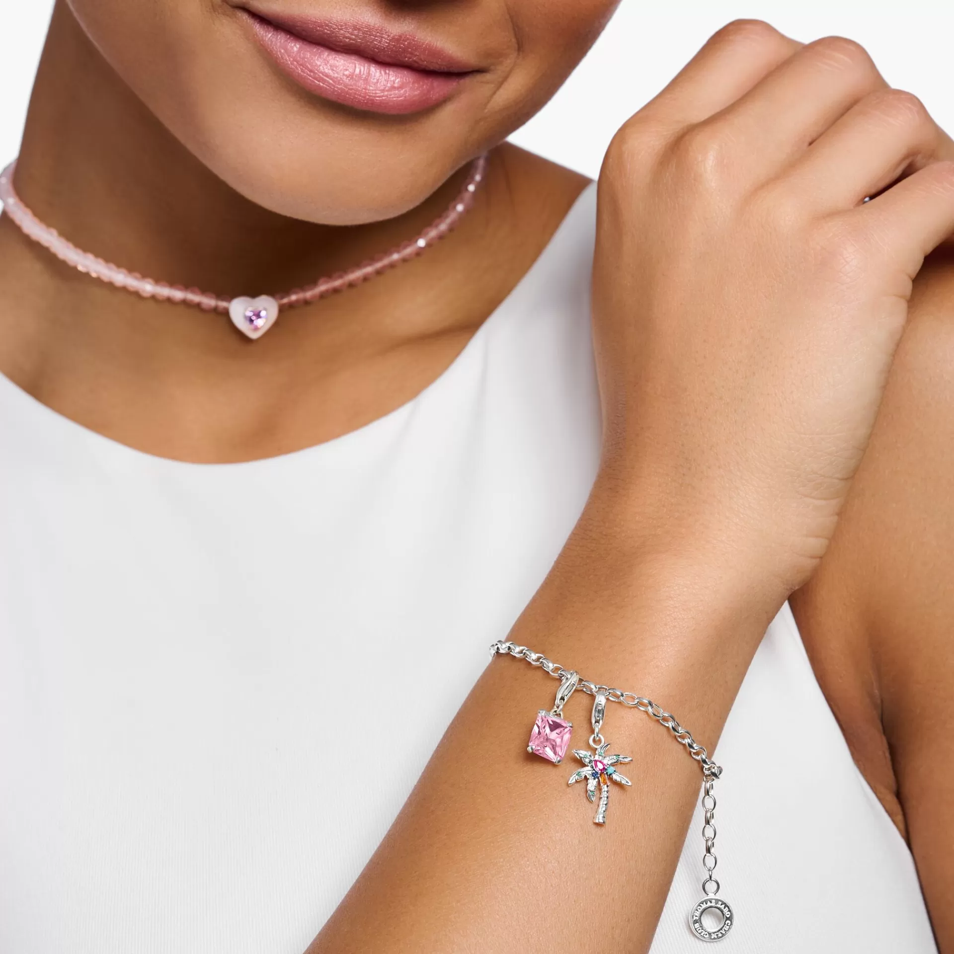 THOMAS SABO Charms | Charms<CHARM-H&AUML;NGSMYCKE ROSA STEN SILVER silverfargad, rosa