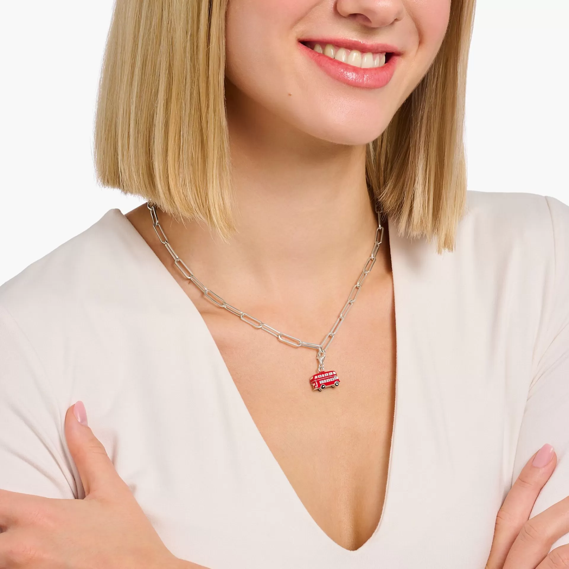 THOMAS SABO Charms | Charms<CHARM-H&AUML;NGSMYCKE R&OUML;D LONDON-BUSS, SILVER silverfargad, röd, orange, svart