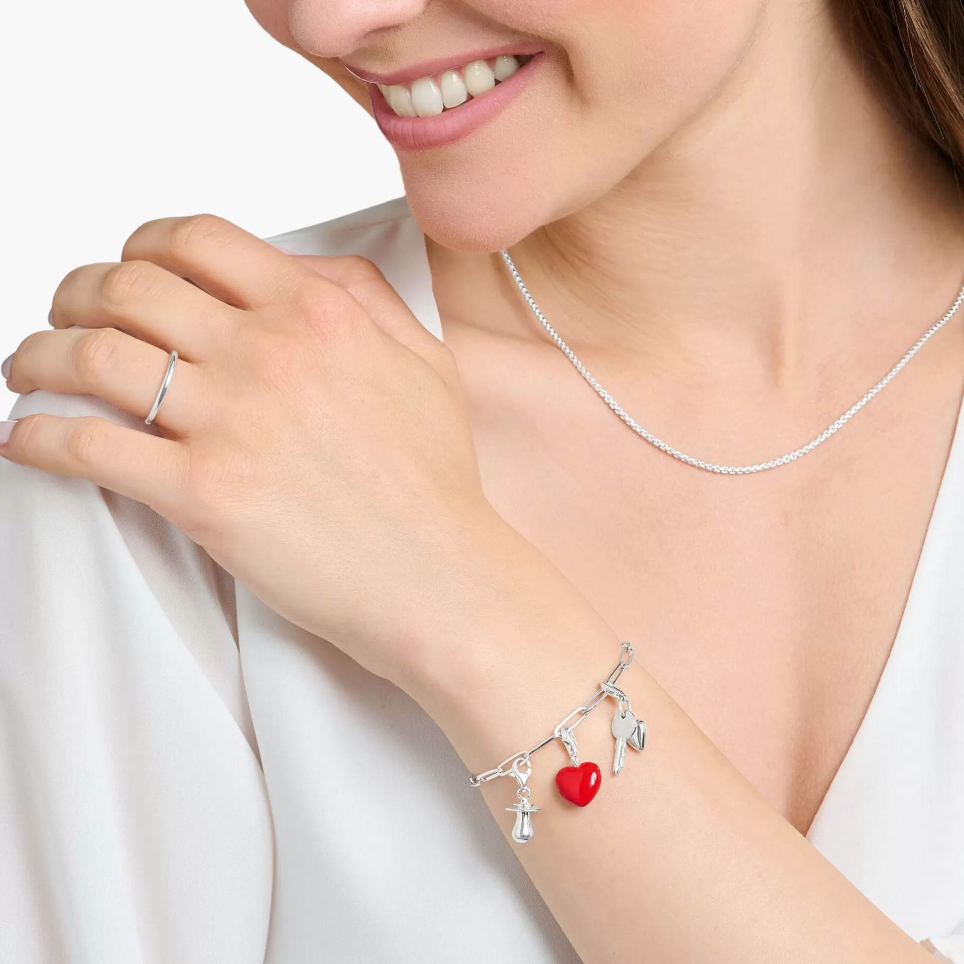 THOMAS SABO Charms | Charms<CHARM-H&AUML;NGSMYCKE R&OUML;TT HJ&AUML;RTA SILVER röd, silverfargad