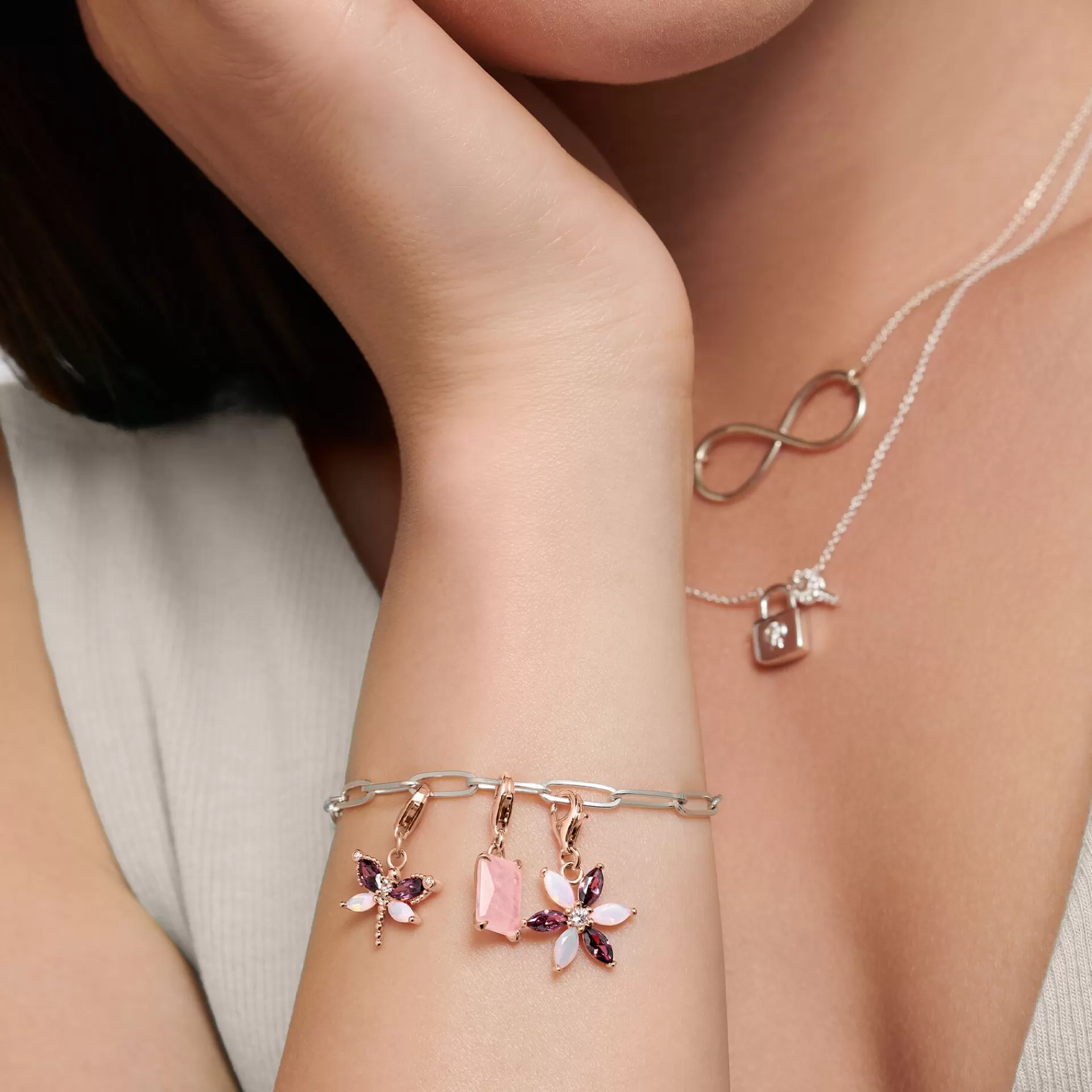 THOMAS SABO Charms | Charms<CHARM-H&AUML;NGSMYCKE SL&AUML;NDA ROS&EACUTE;GULD vit, turkos, rosa, violett