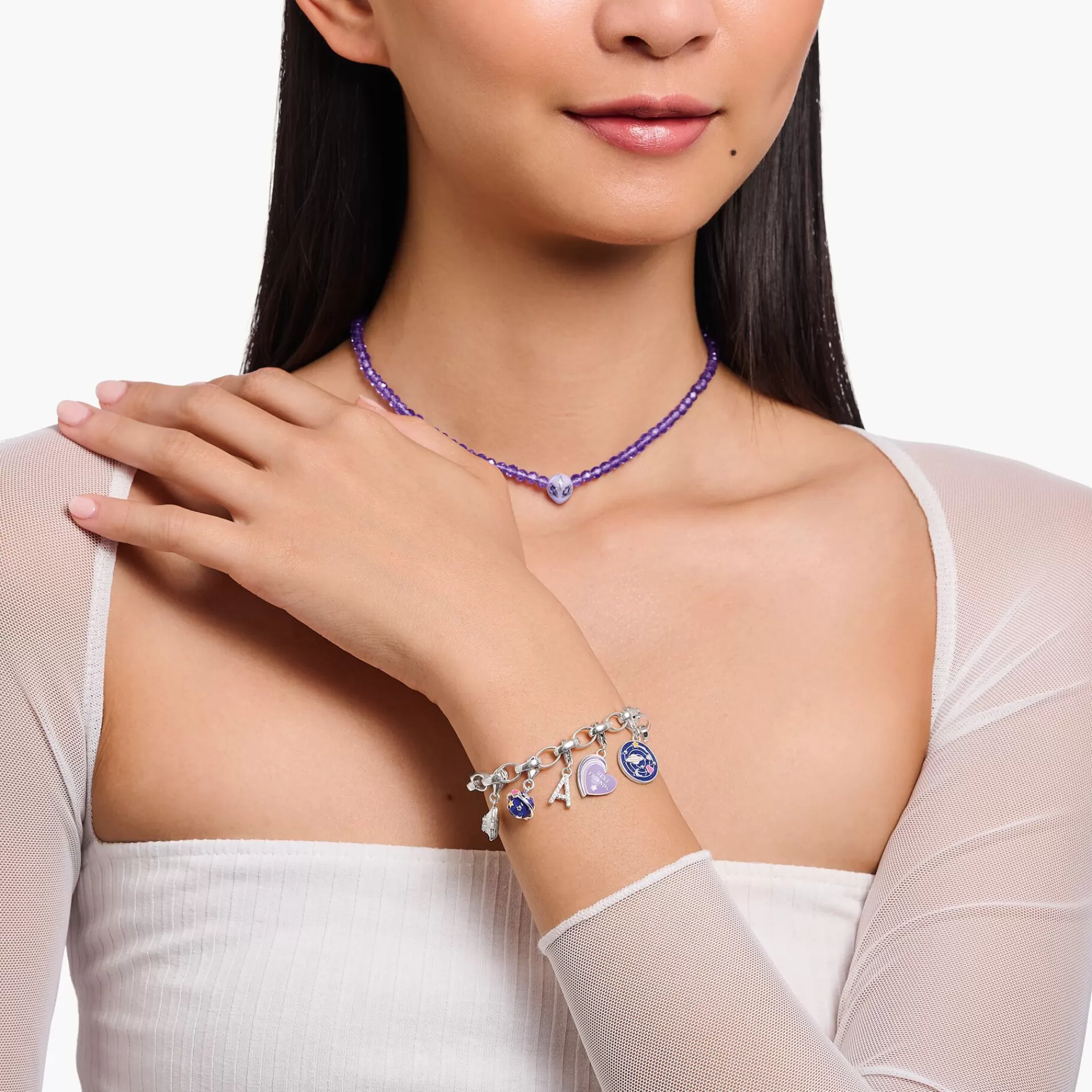 THOMAS SABO Charms | Charms<CHARM-H&AUML;NGSMYCKE STJ&AUML;RNA MED VITA STENAR OCH VIT KALLEMALJ SILVER silverfargad, vit