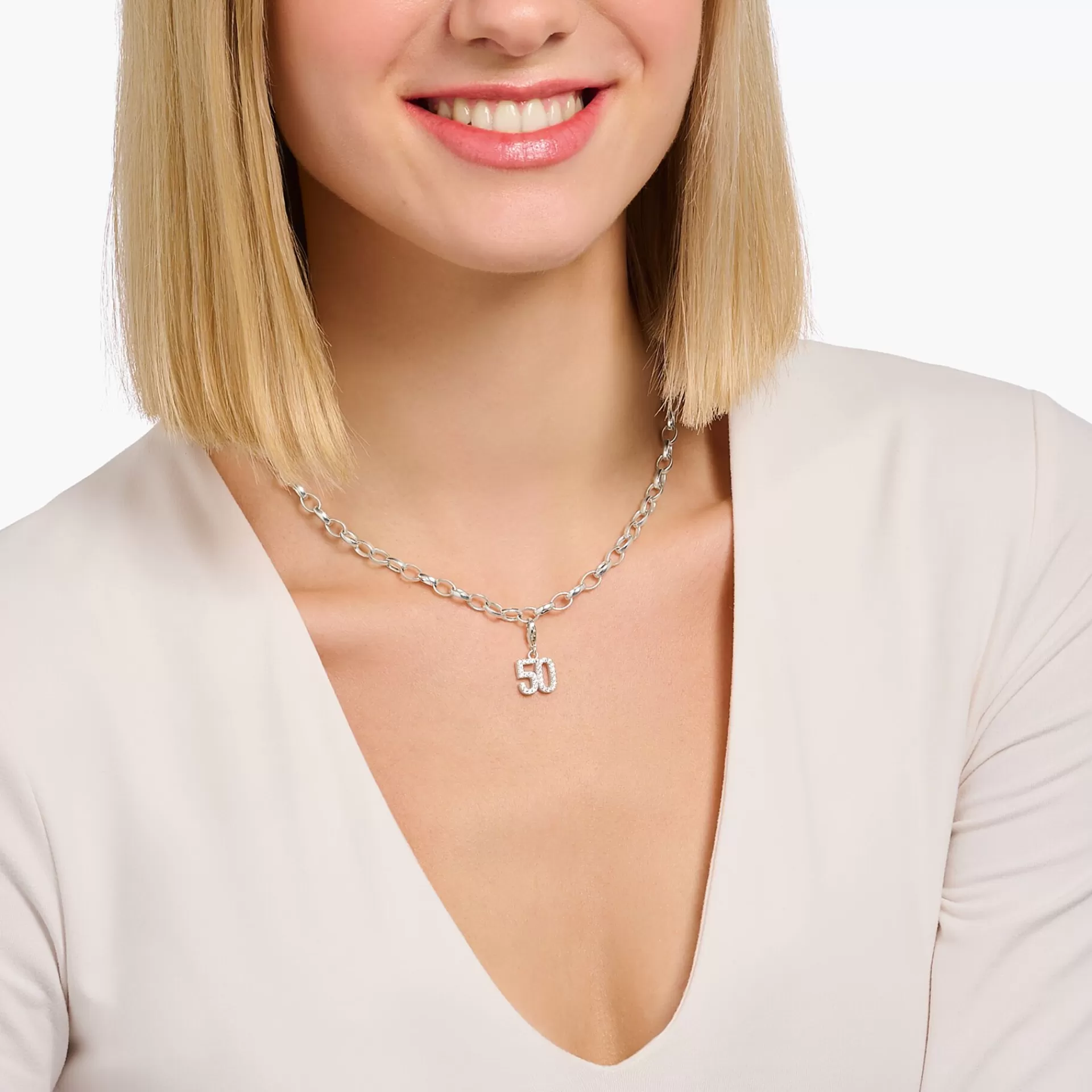 THOMAS SABO Charms | Charms<CHARM-H&AUML;NGSMYCKE TALET 50 MED VITA STENAR, SILVER silverfargad, vit