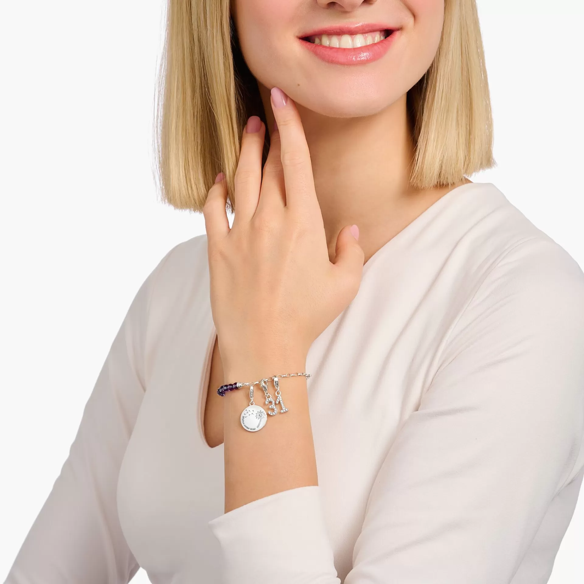 THOMAS SABO Charms | Charms<CHARM-H&AUML;NGSMYCKE TALET 6 MED VITA STENAR, SILVER silverfargad, vit