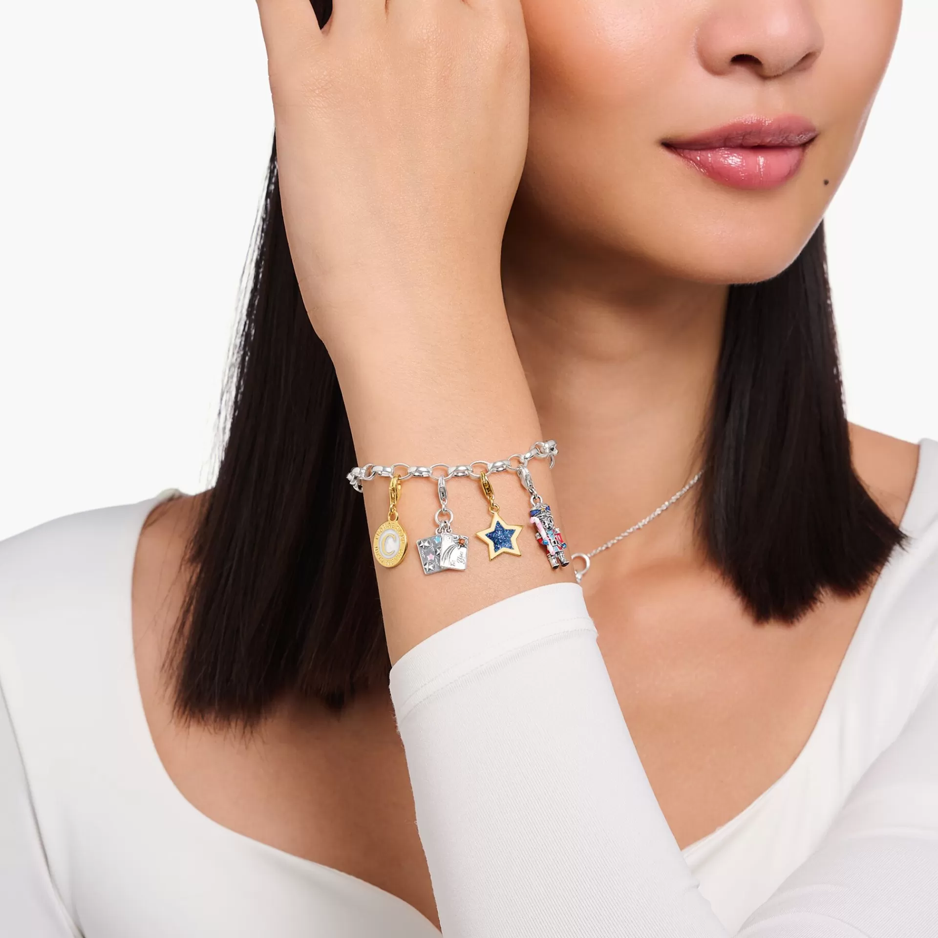 THOMAS SABO Charms | Charms<CHARM-H&AUML;NGSMYCKEI FORM AV EN N&OUML;TKN&AUML;PPARE MED POLKAGRISK&AUML;PP, SILVER silverfargad, orange, mörkblå, röd, ljusblå, vit, svart, rosa
