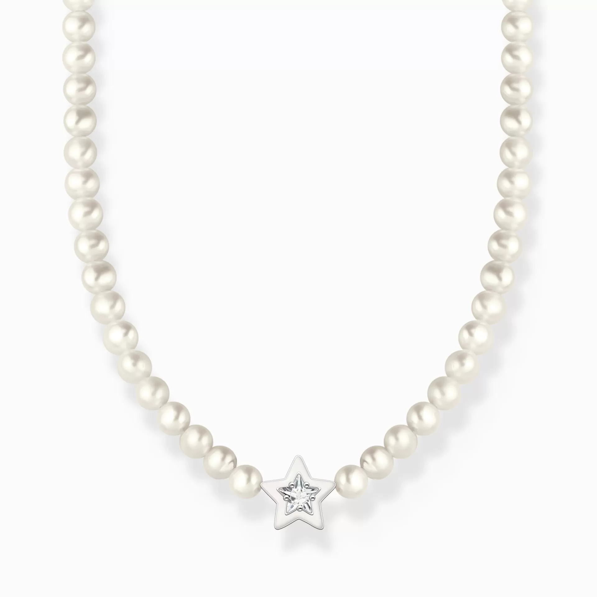 THOMAS SABO Halsband | Glow in the Dark<CHOKER-P&AUML;RLHALSBAND MED STJ&AUML;RNA OCH VIT KALLEMALJ SILVER silverfargad, vit