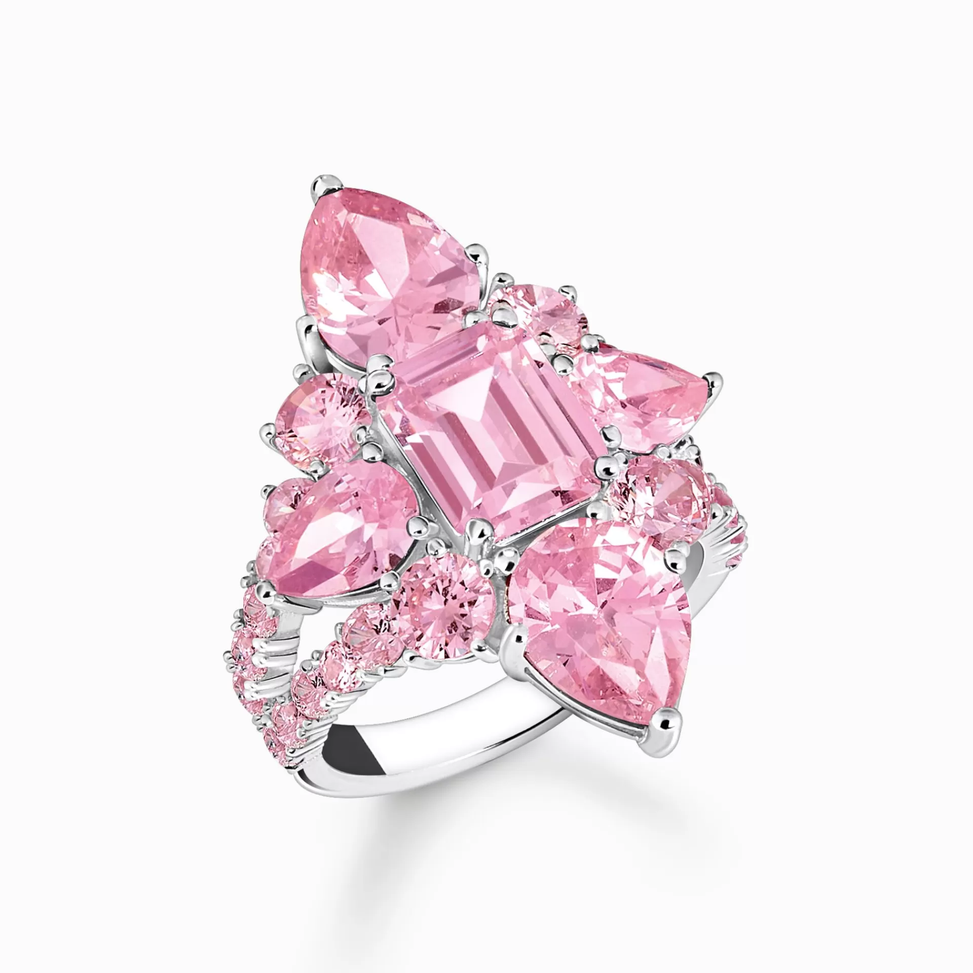 THOMAS SABO Ringar | Återvunnet 925 silver<COCKTAILRING MED ROSA STENAR - SILVER silverfargad, rosa