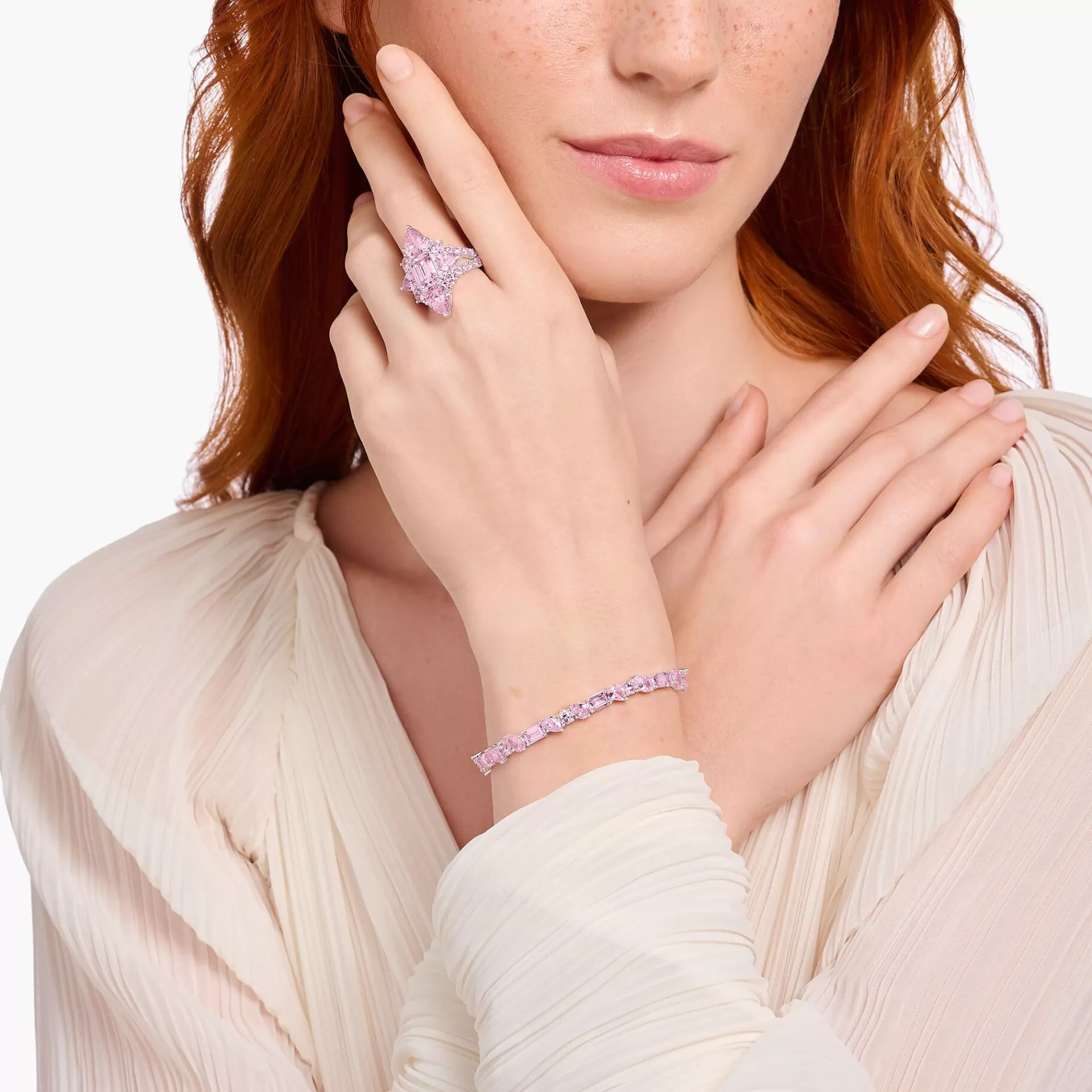 THOMAS SABO Ringar | Återvunnet 925 silver<COCKTAILRING MED ROSA STENAR - SILVER silverfargad, rosa