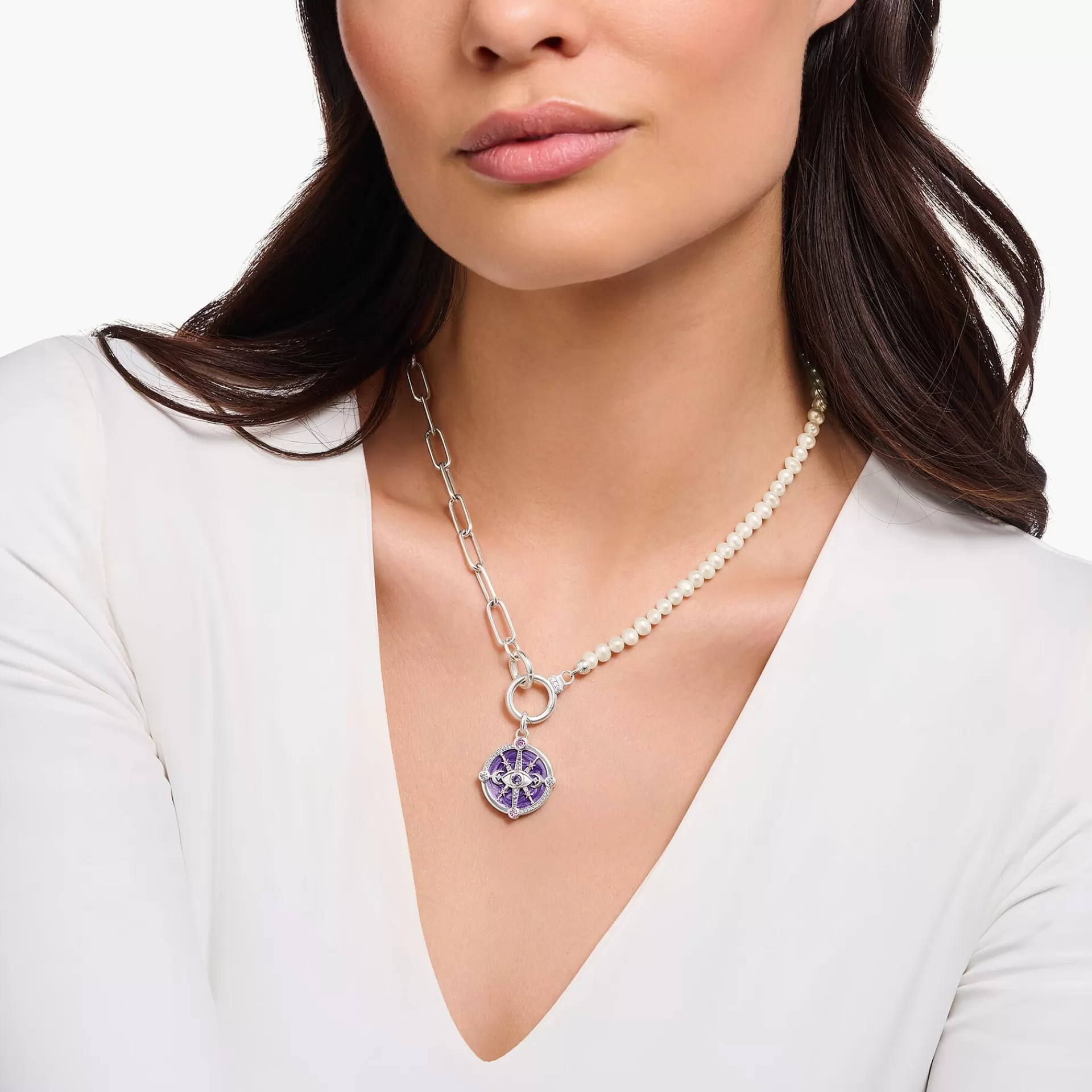 THOMAS SABO Halsband | Återvunnet 925 silver<COLLIER AV ODLADE S&OUML;TVATTENSP&AUML;RLOR MED L&AUML;NKKEDJA I SILVER silverfargad, vit