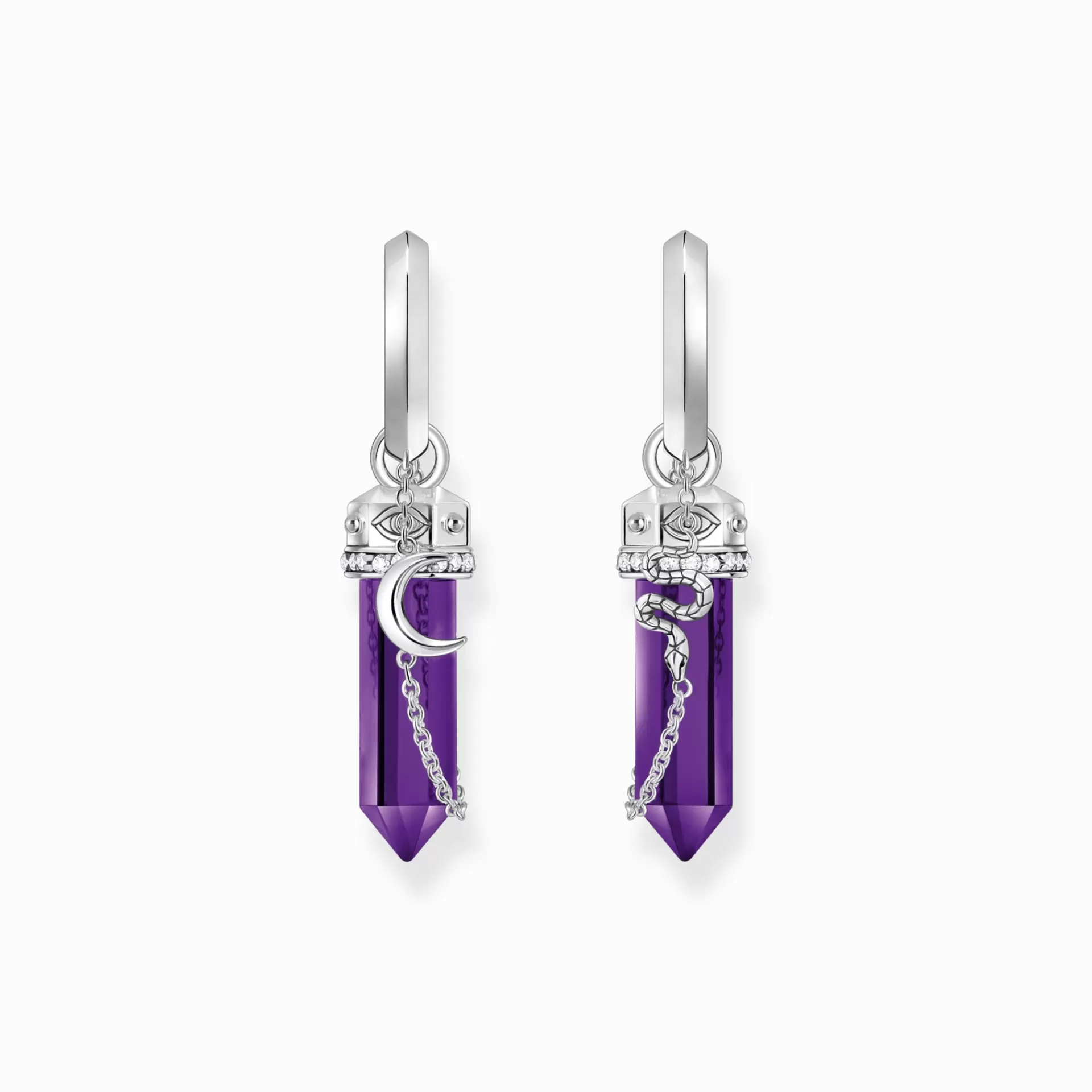 THOMAS SABO Creoler | Återvunnet 925 silver<CREOLER I SV&AUML;RTAT SILVER MED H&AUML;NGEN AV IMITERAD AMETIST silverfargad, violett, vit