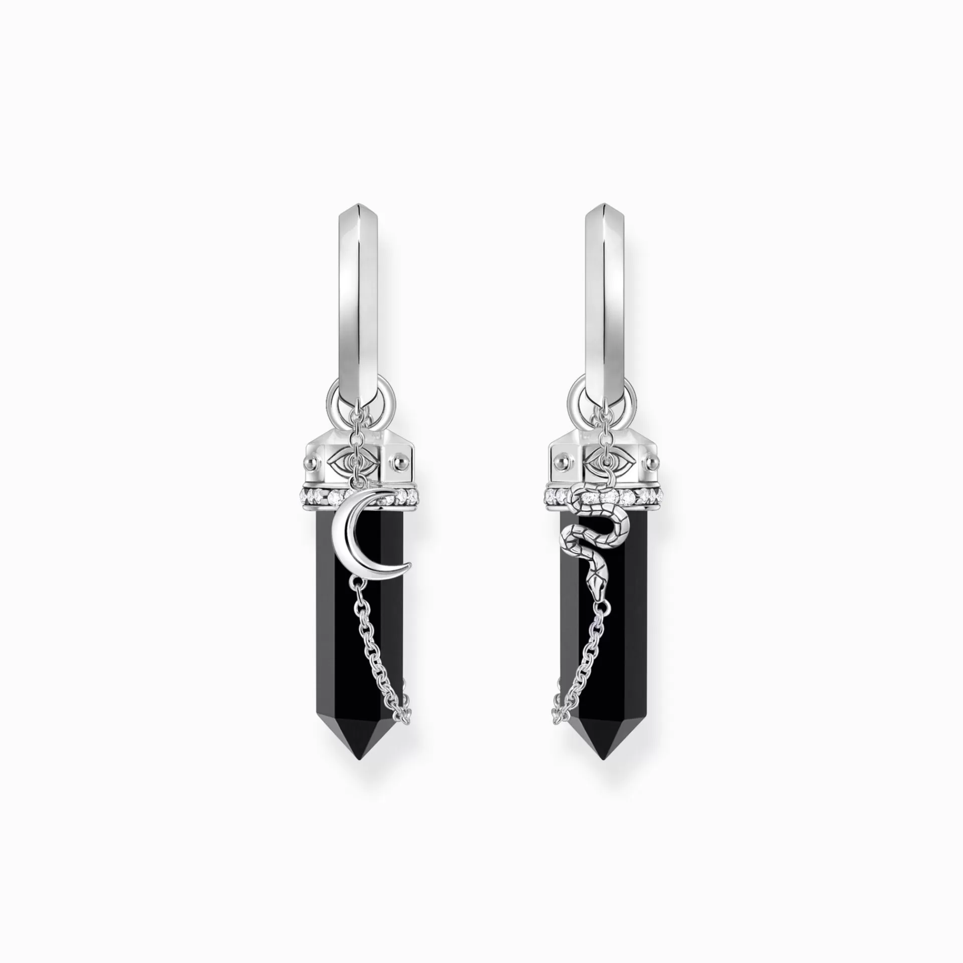 THOMAS SABO Creoler | Återvunnet 925 silver<CREOLER I SV&AUML;RTAT SILVER MED ONYXH&AUML;NGEN OCH KEDJA silverfargad, svart, vit