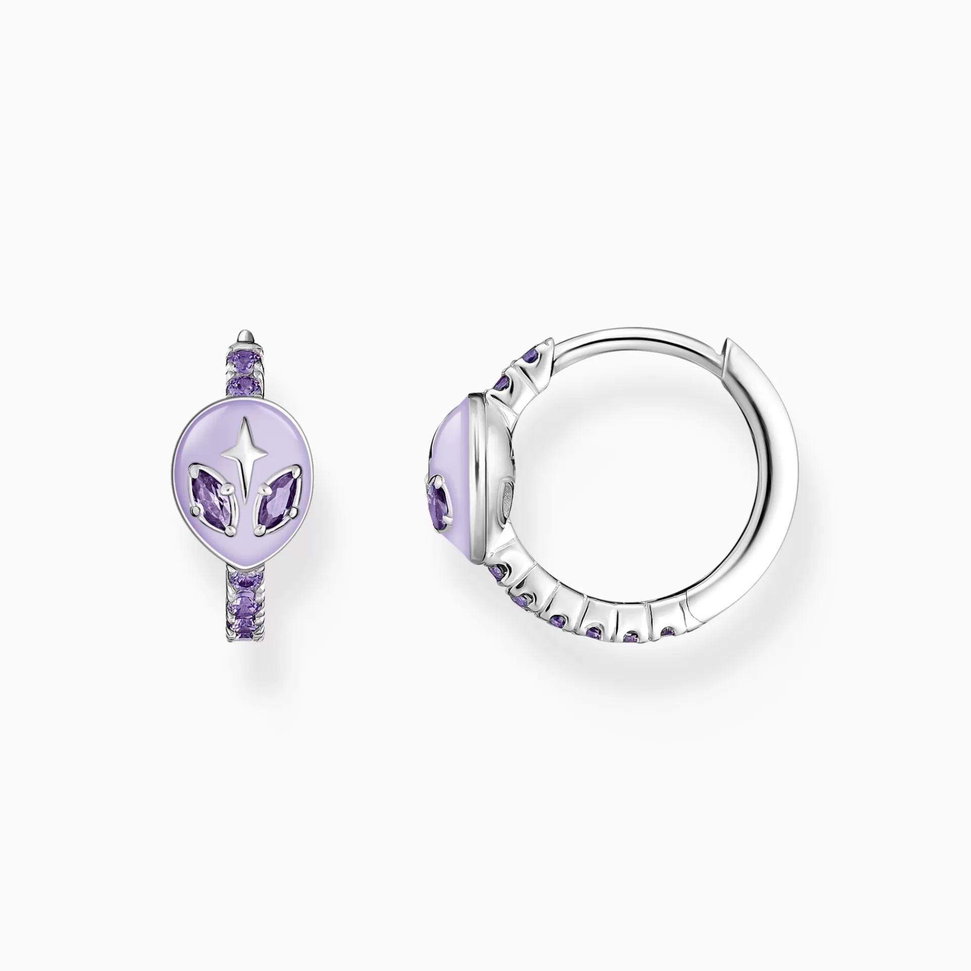 THOMAS SABO Glow in the Dark | Upp till SEK 1.100<CREOLER MED ALIENHUVUD KALLEMALJ OCH LILA STENAR SILVER silverfargad, violett