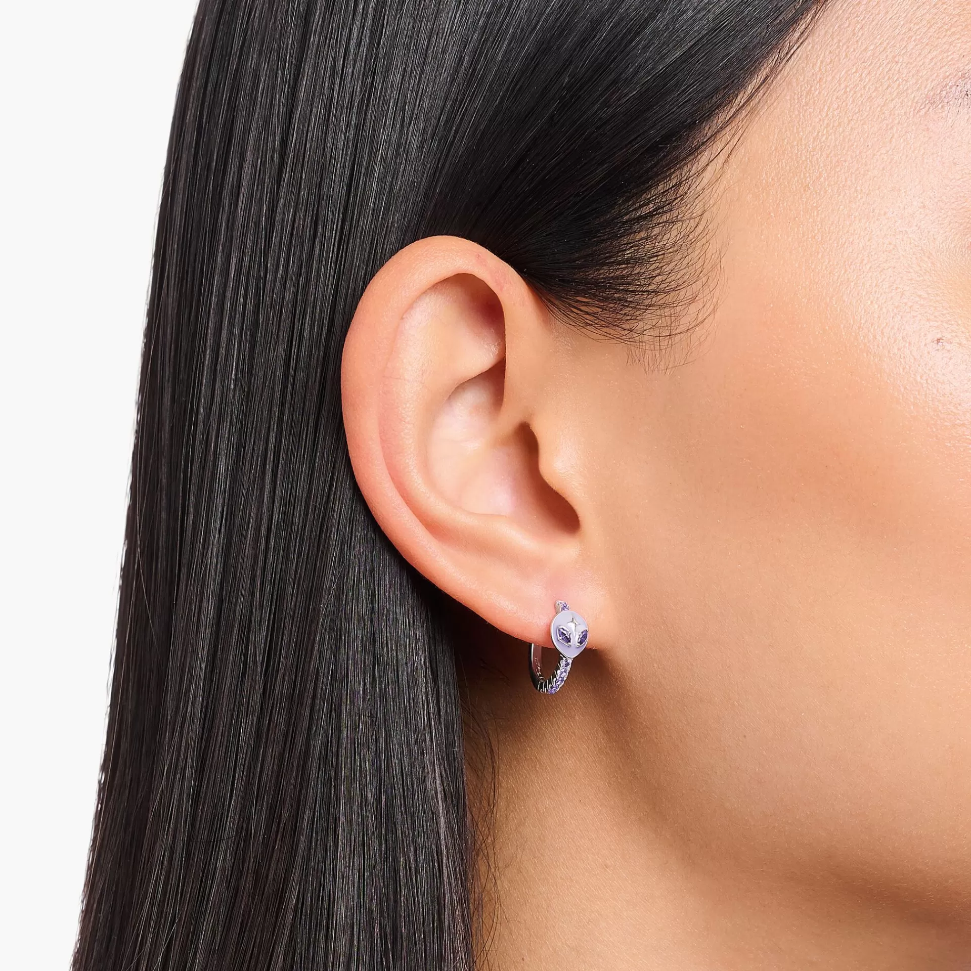 THOMAS SABO Glow in the Dark | Upp till SEK 1.100<CREOLER MED ALIENHUVUD KALLEMALJ OCH LILA STENAR SILVER silverfargad, violett